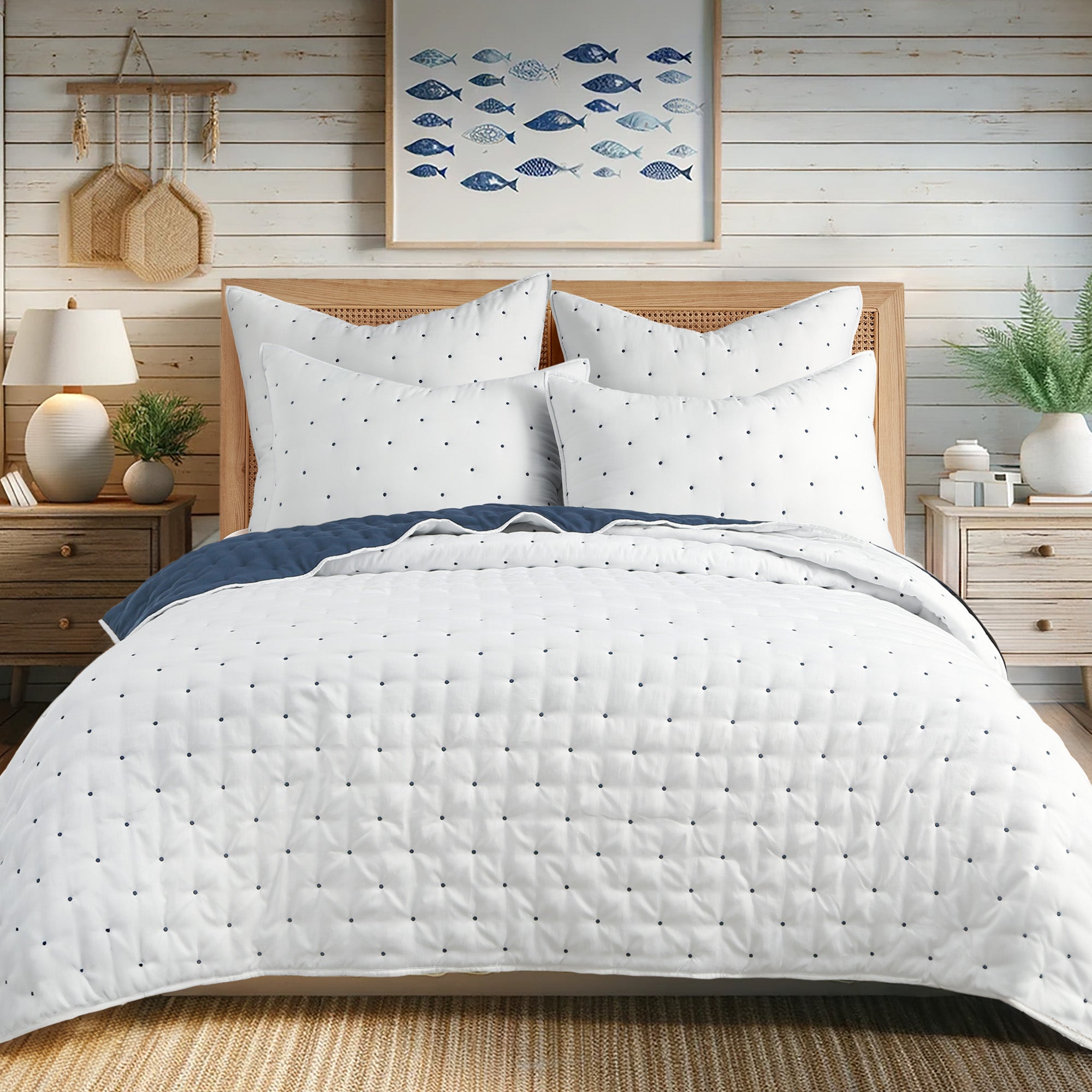 Levtex Home Embroidered Swiss Dot Navy Euro Sham Set of 2 Euro Shams
