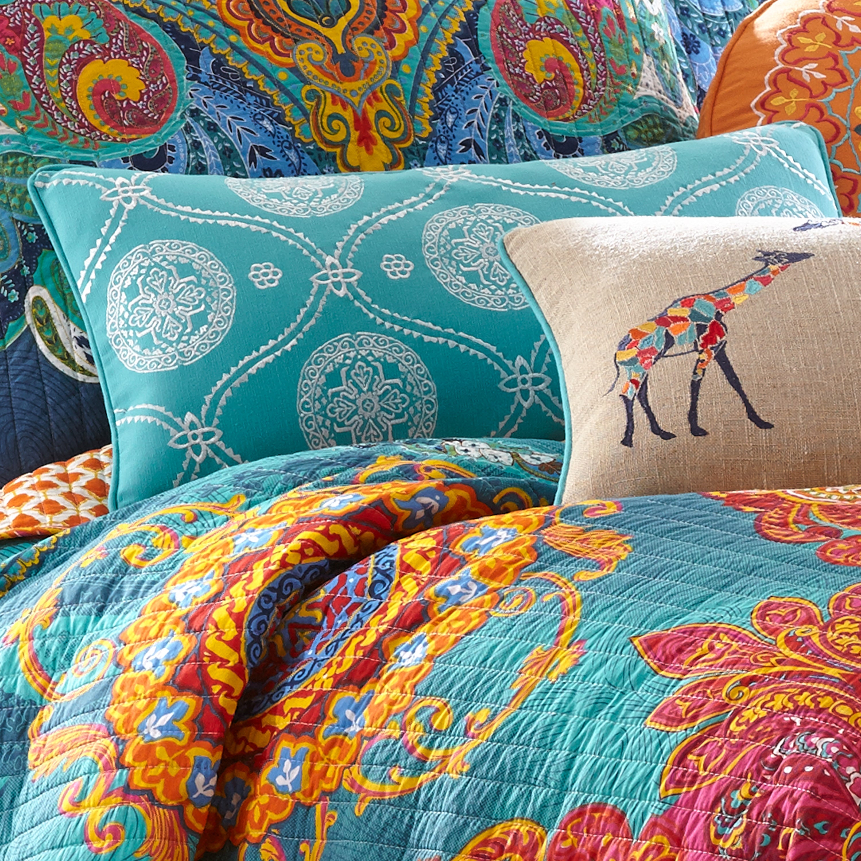 Levtex Home Mackenzie Teal Embroidered Pillow Decorative Pillows