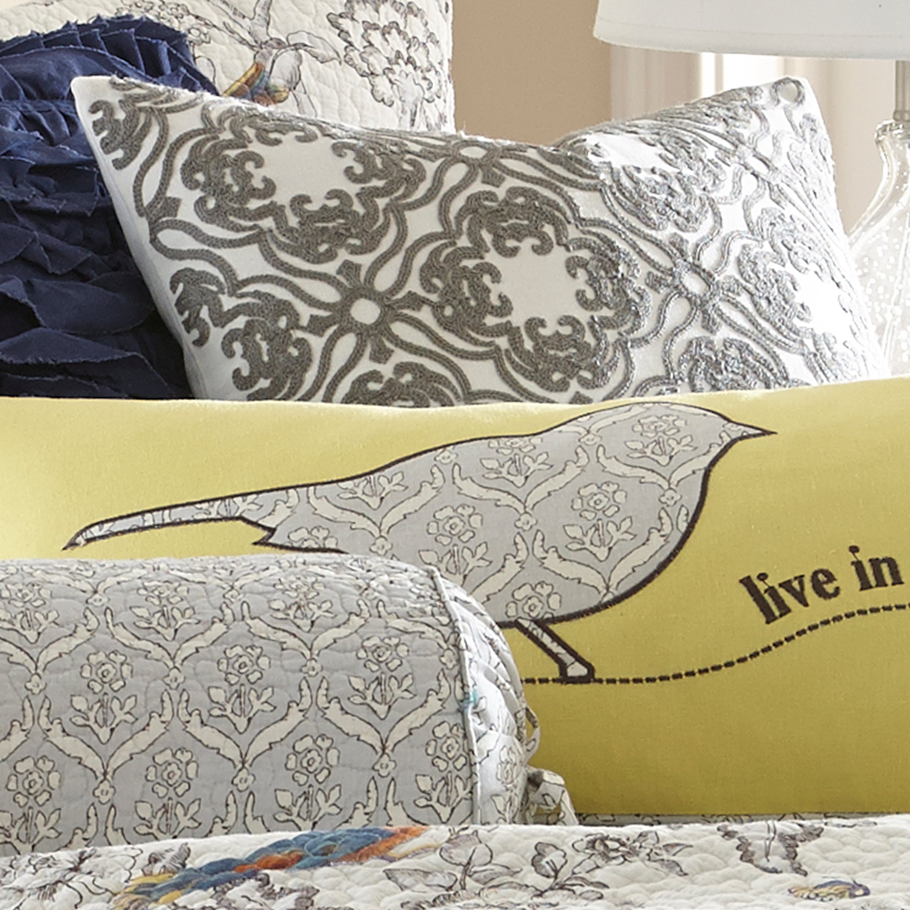 Levtex Home Mockingbird Grey Towel Stitch Decorative Pillows