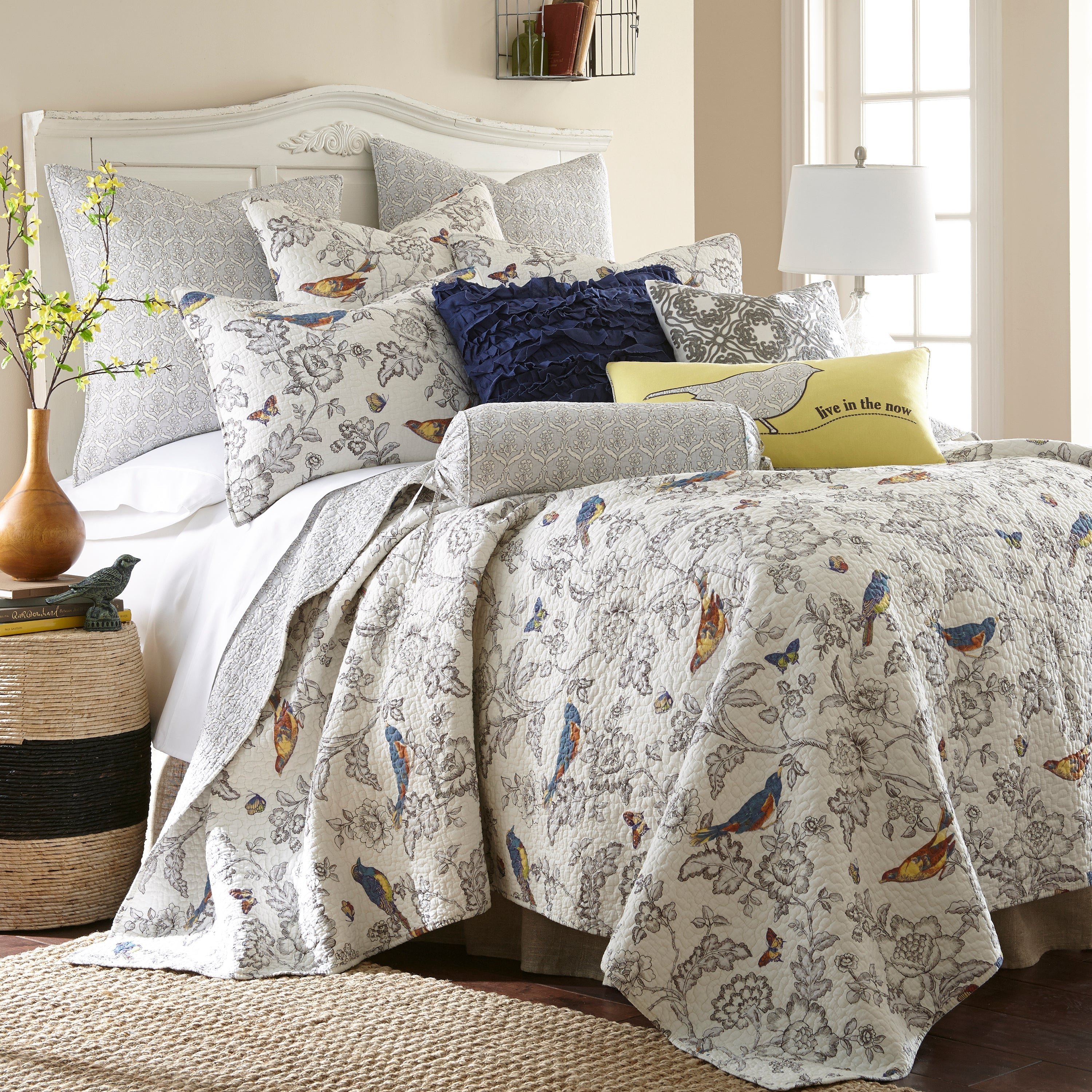 Levtex Home Mockingbird Grey Towel Stitch Decorative Pillows