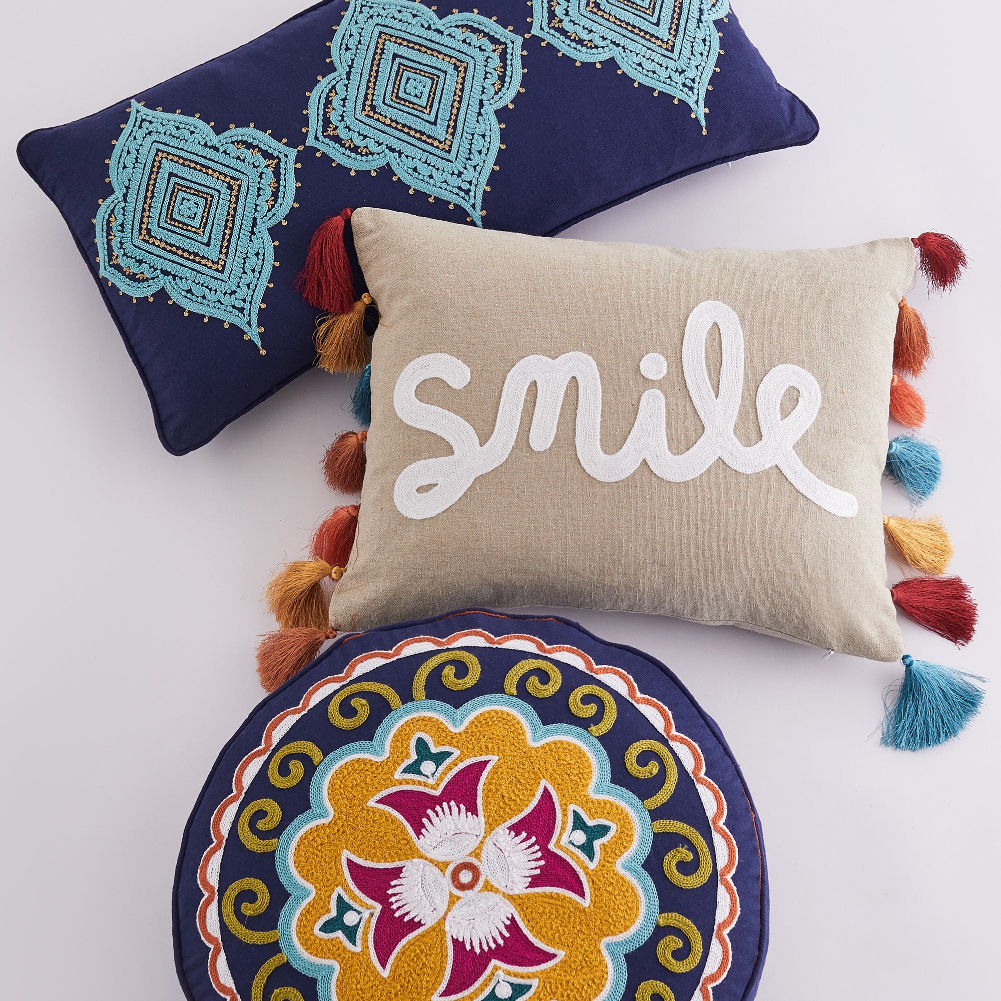 Levtex Home Amelie Round Embroidered Pillow Decorative Pillows