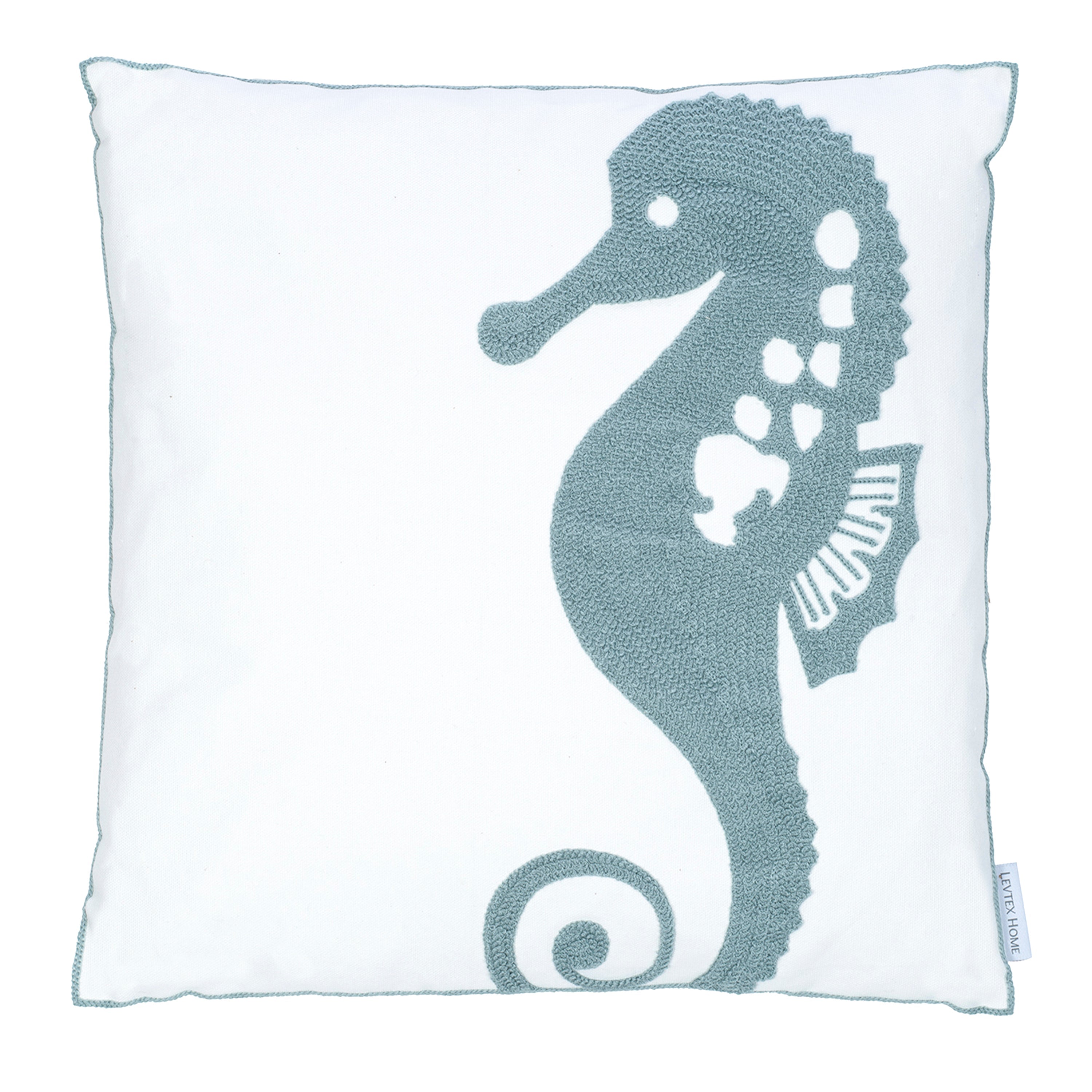 Levtex Home Blue Maui Seahorse Towel Stitch Pillow Decorative Pillows