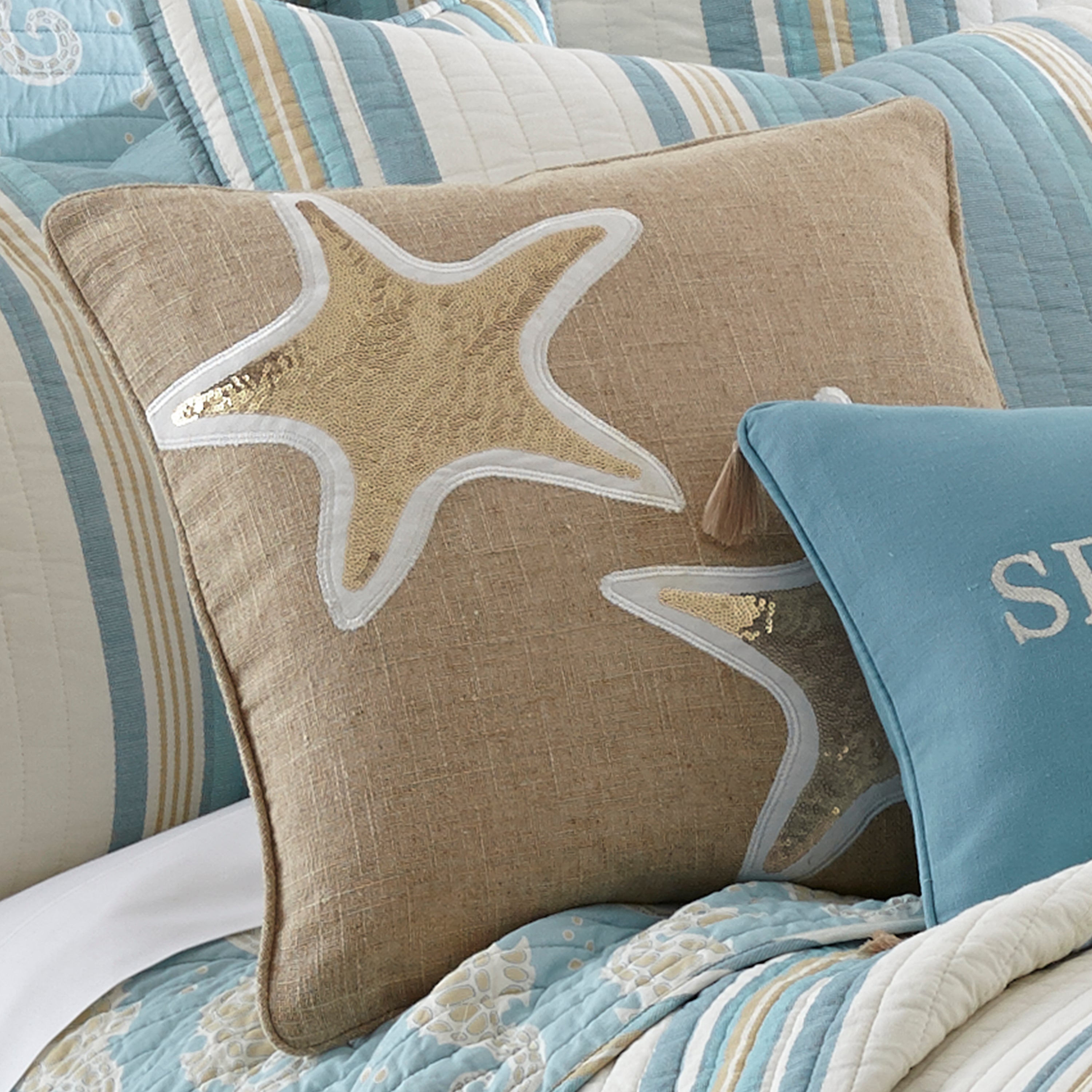 Blue Maui Appl. Starfish Pillow - Levtex Home