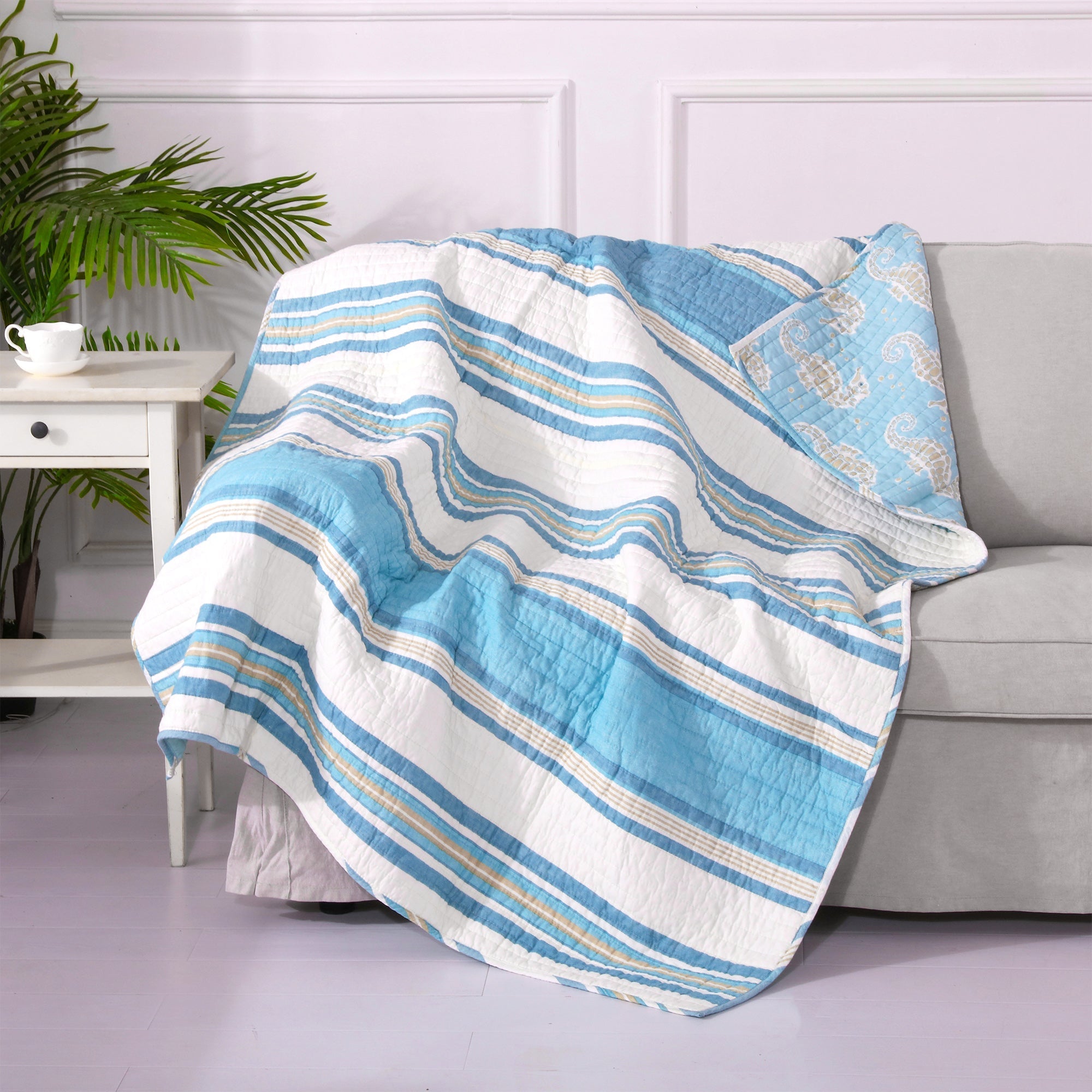 Levtex Home Blue Maui Quilted Throw Throws