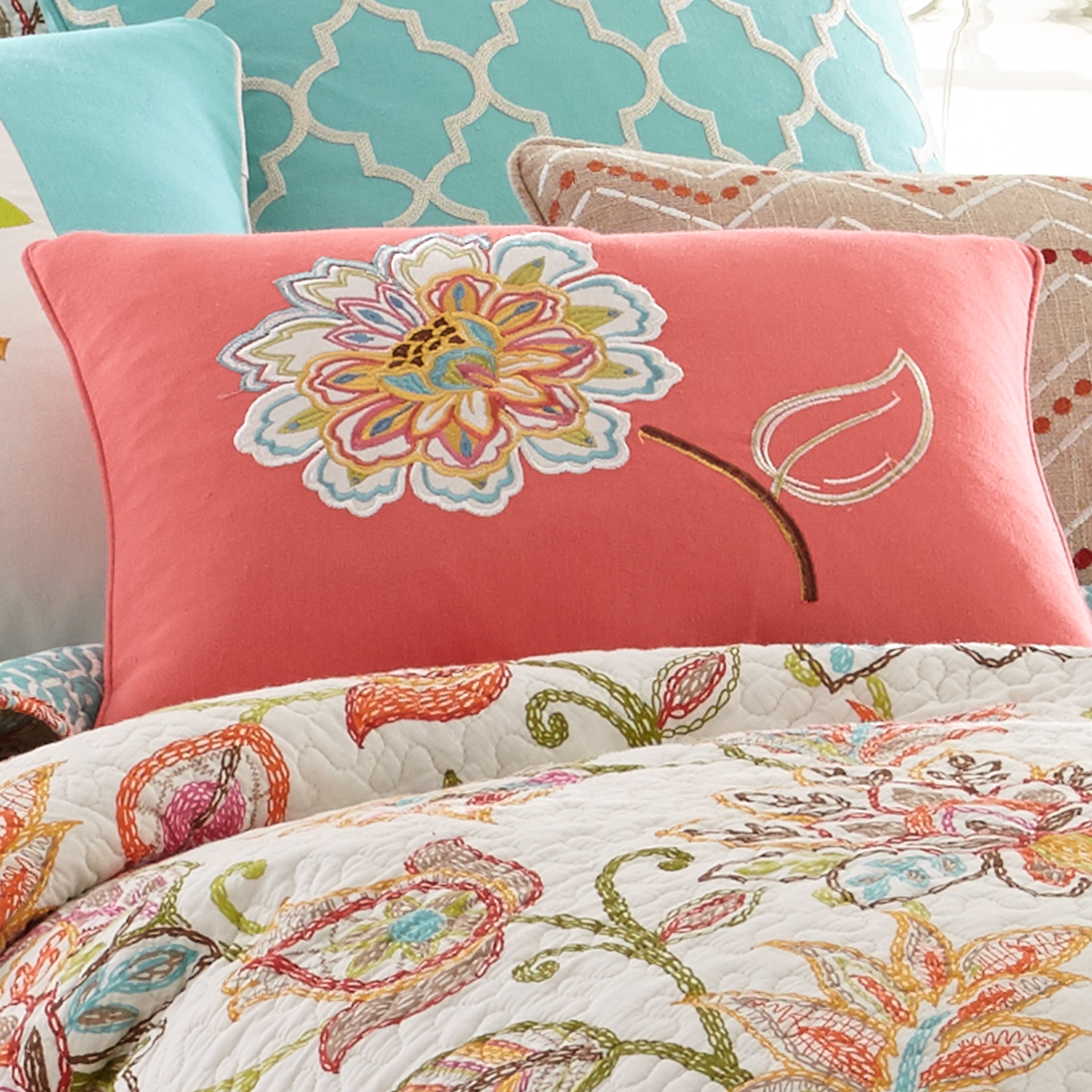 Levtex Home Sophia Appliqued Flower Pillow Decorative Pillows