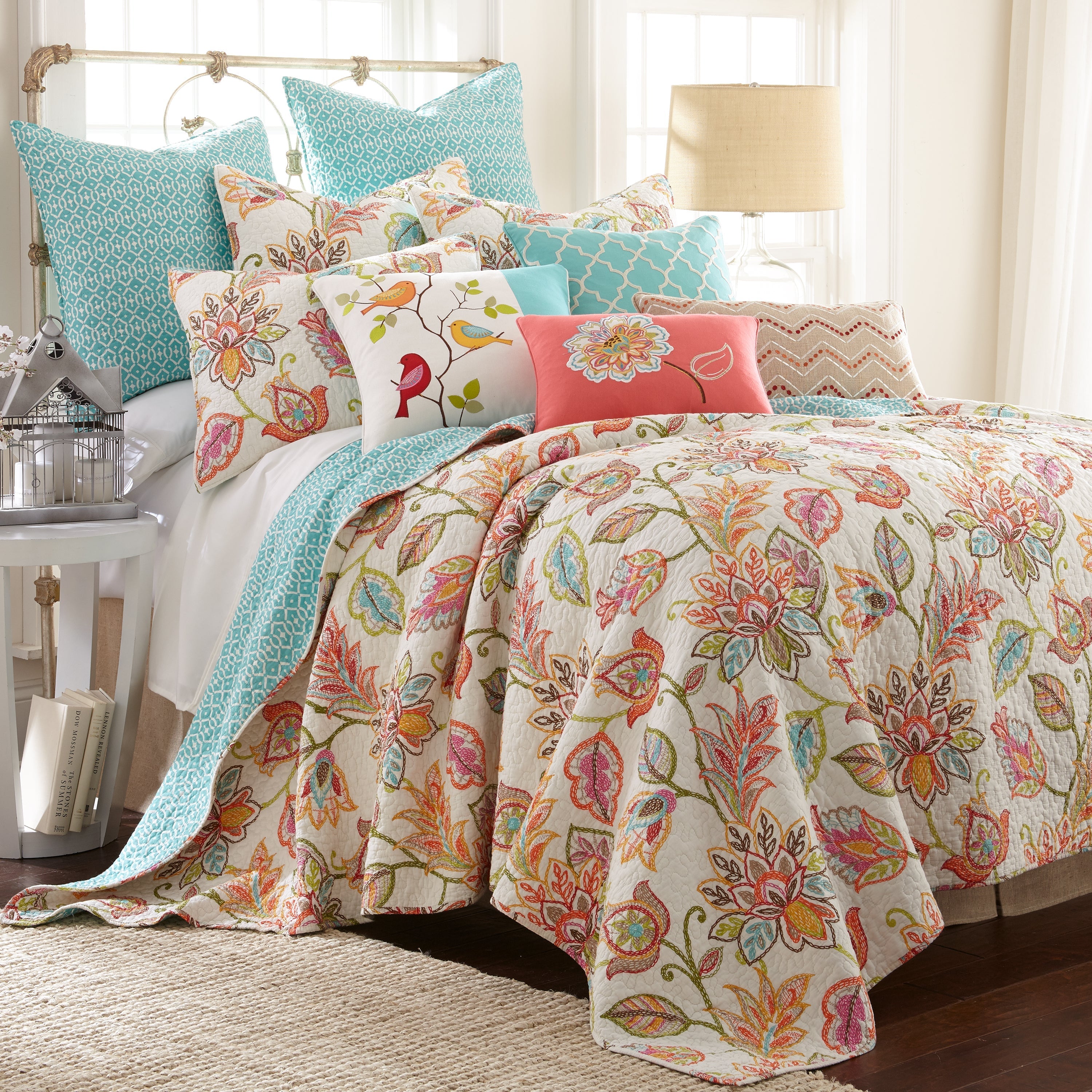 Levtex Home Sophia Appliqued Flower Pillow Decorative Pillows