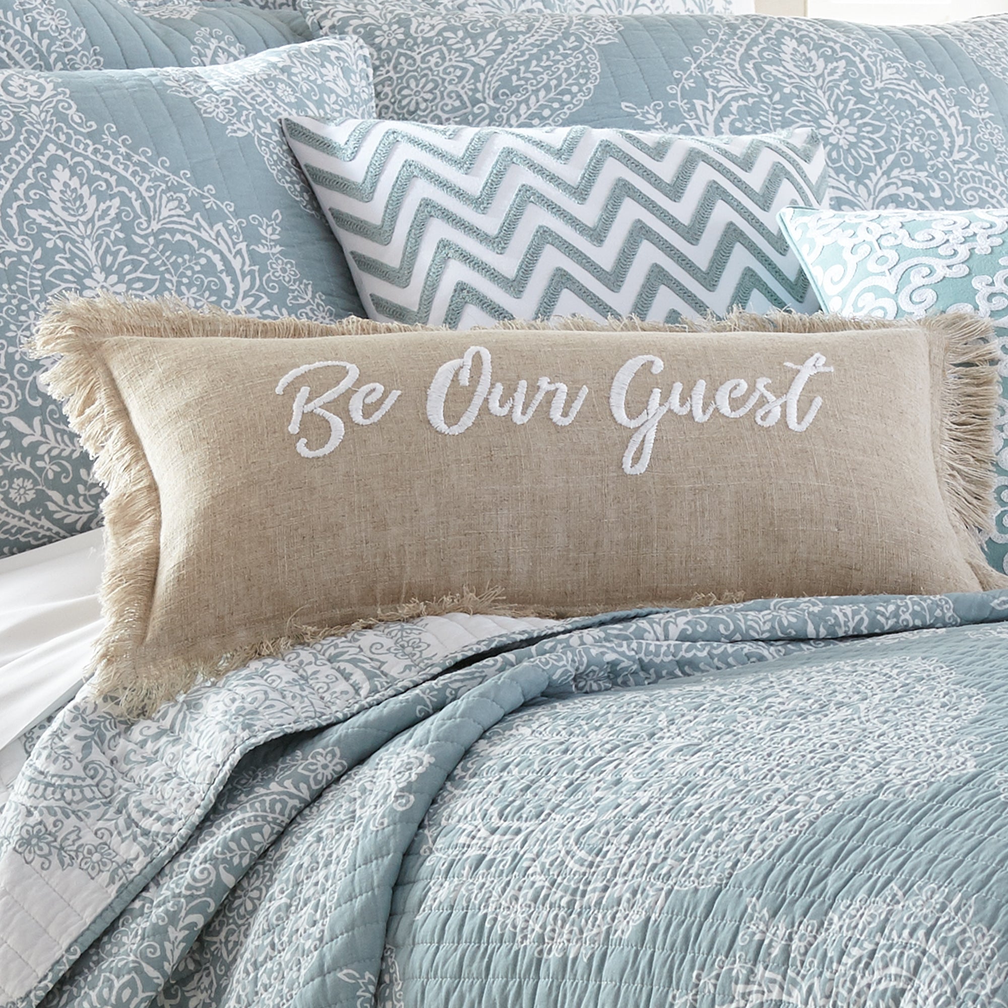 Levtex Home Pembroke Spa Be Our Guest Burlap Pillow Decorative Pillows