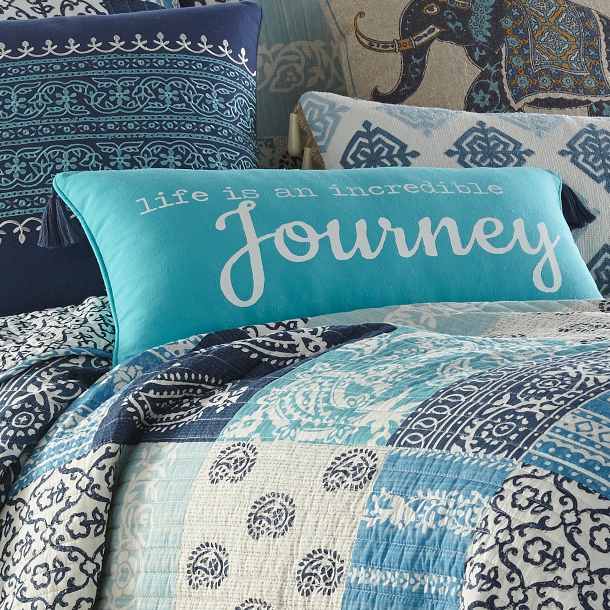 Chandra Teal Journey Tassel Pillow