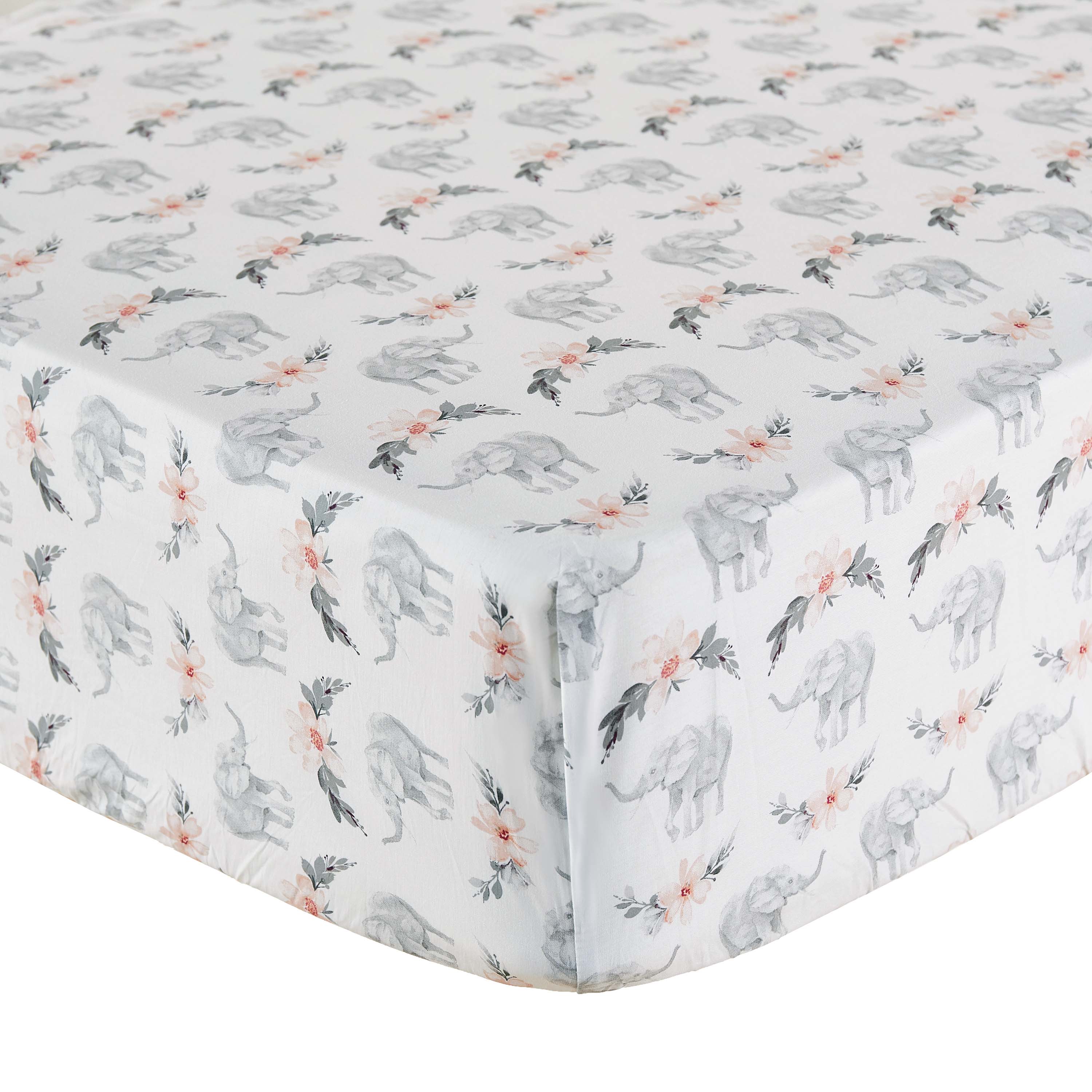 Levtex Home Heritage Blush Elephant Fitted Sheet - 100% Organic Cotton Crib Fitted Sheets