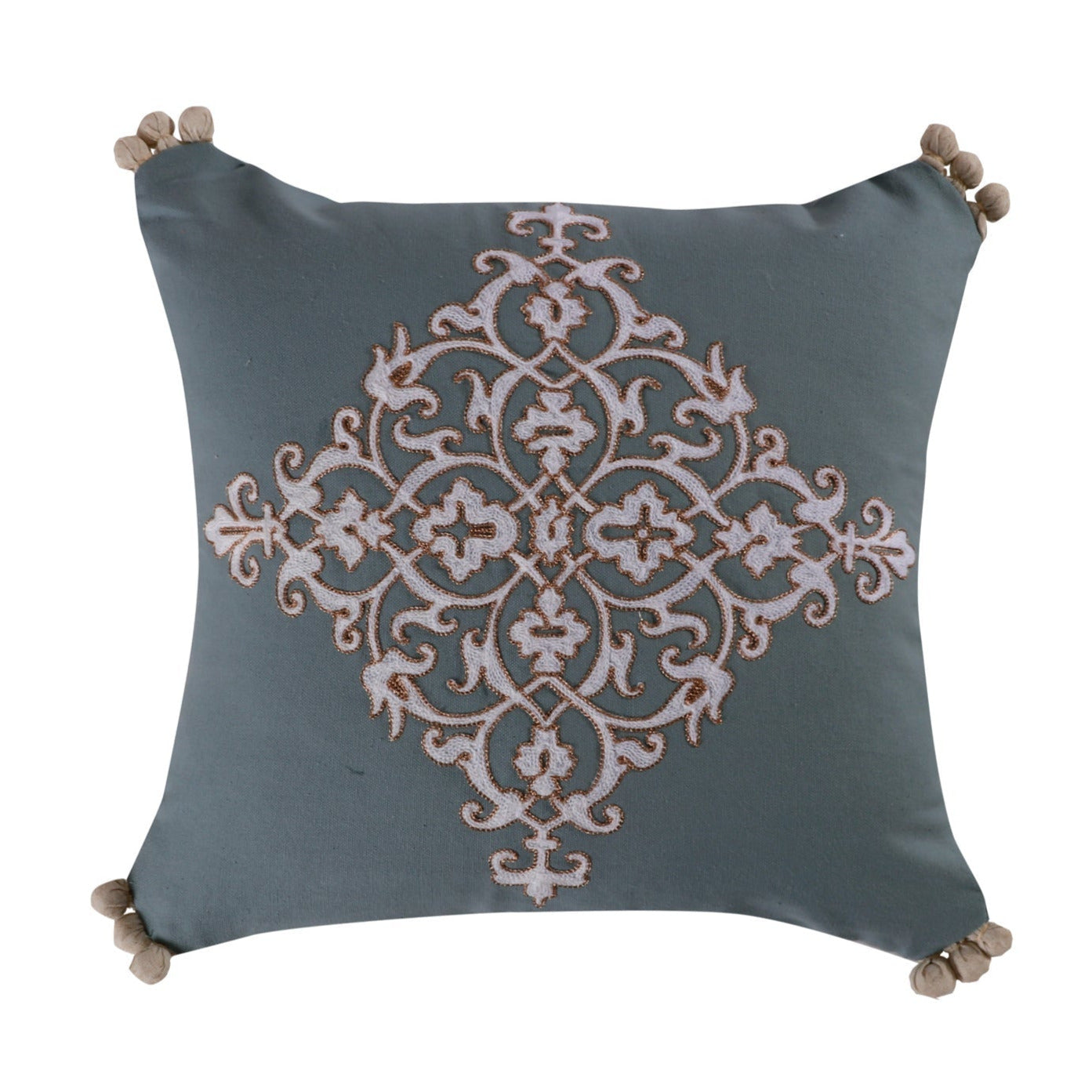 Marisol Embroidered Crewel Pompom Pillow