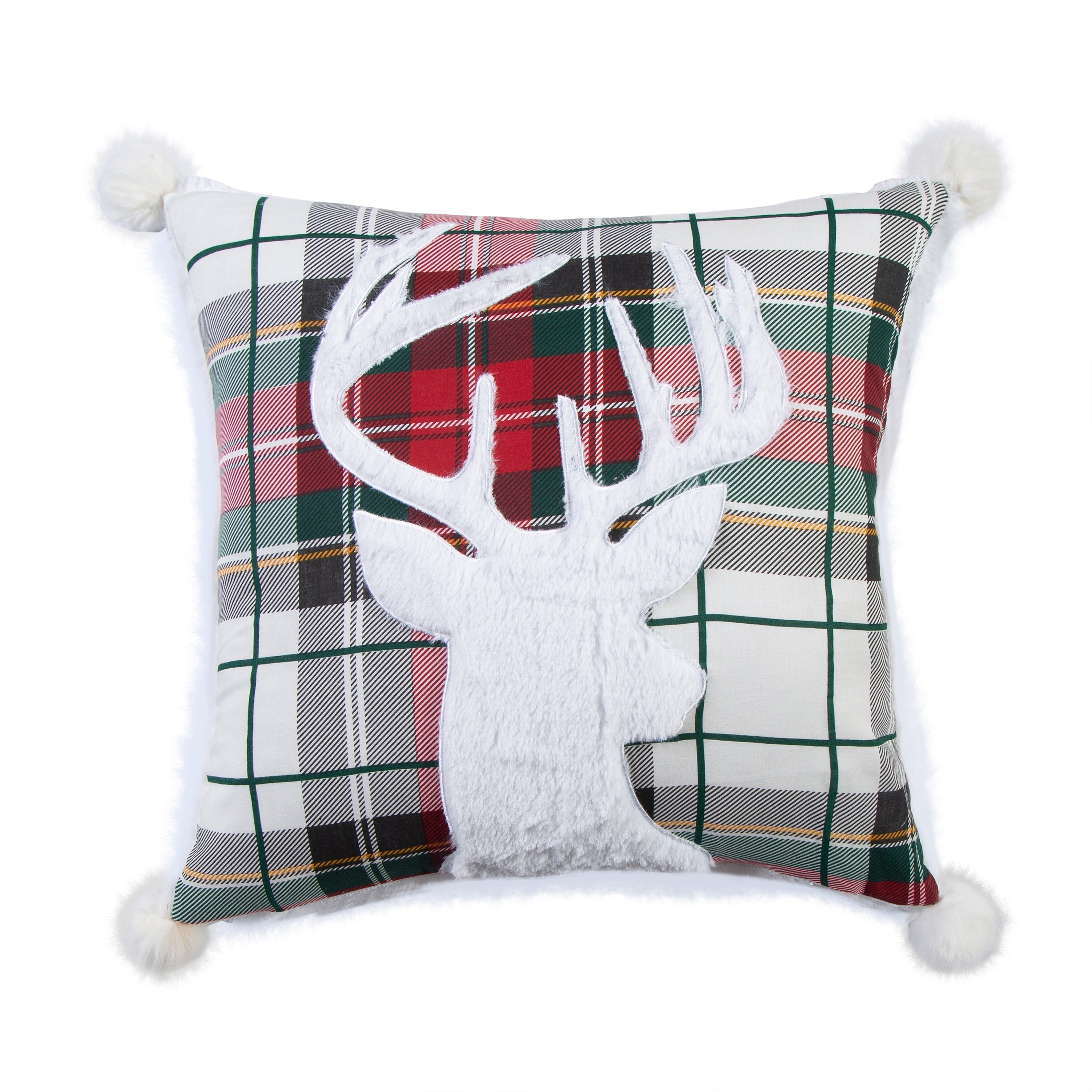Levtex Home Spencer Plaid Deer Fur Pom Pillow Decorative Pillows