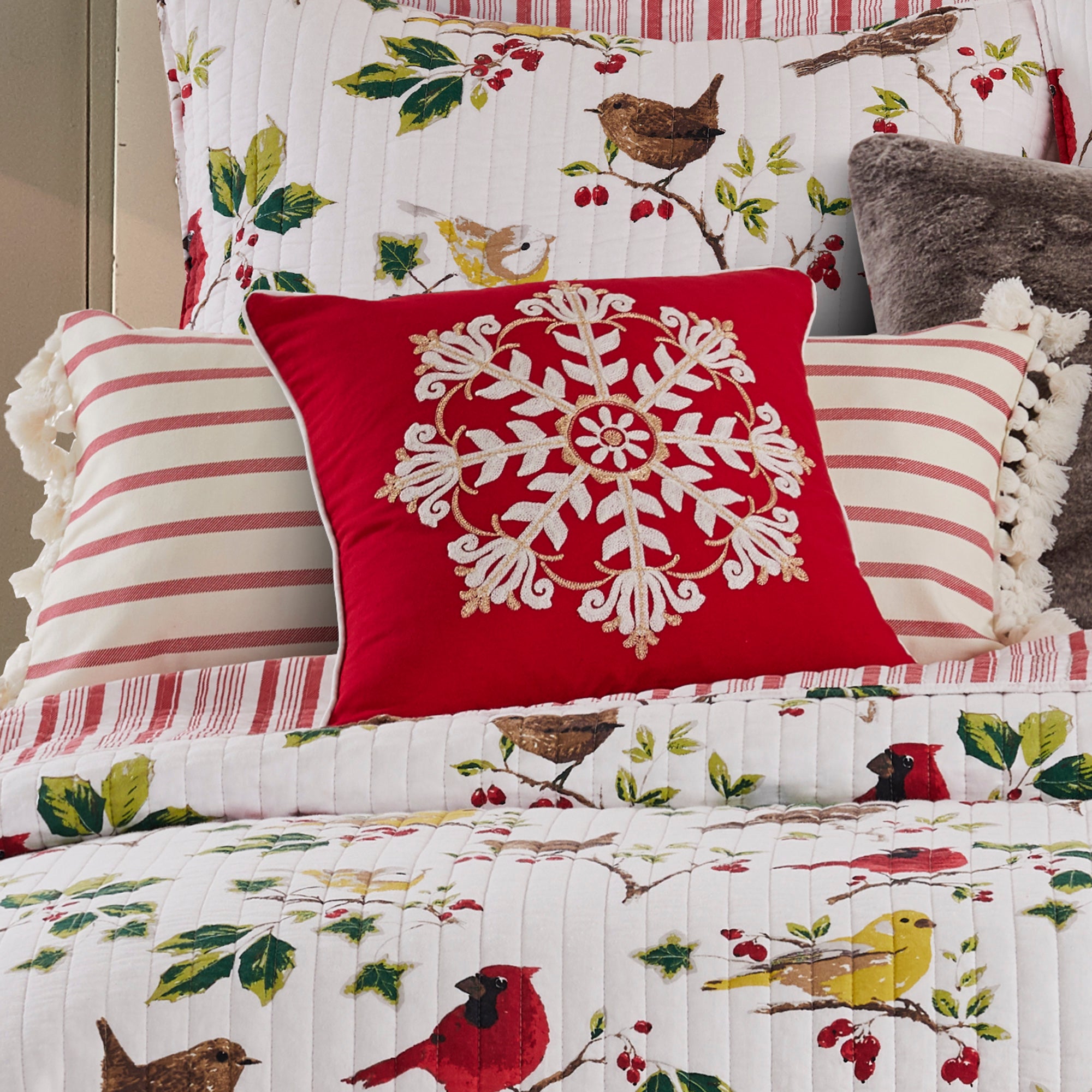 Levtex Home Joy Birds Stripe Tassel Pillow Decorative Pillows