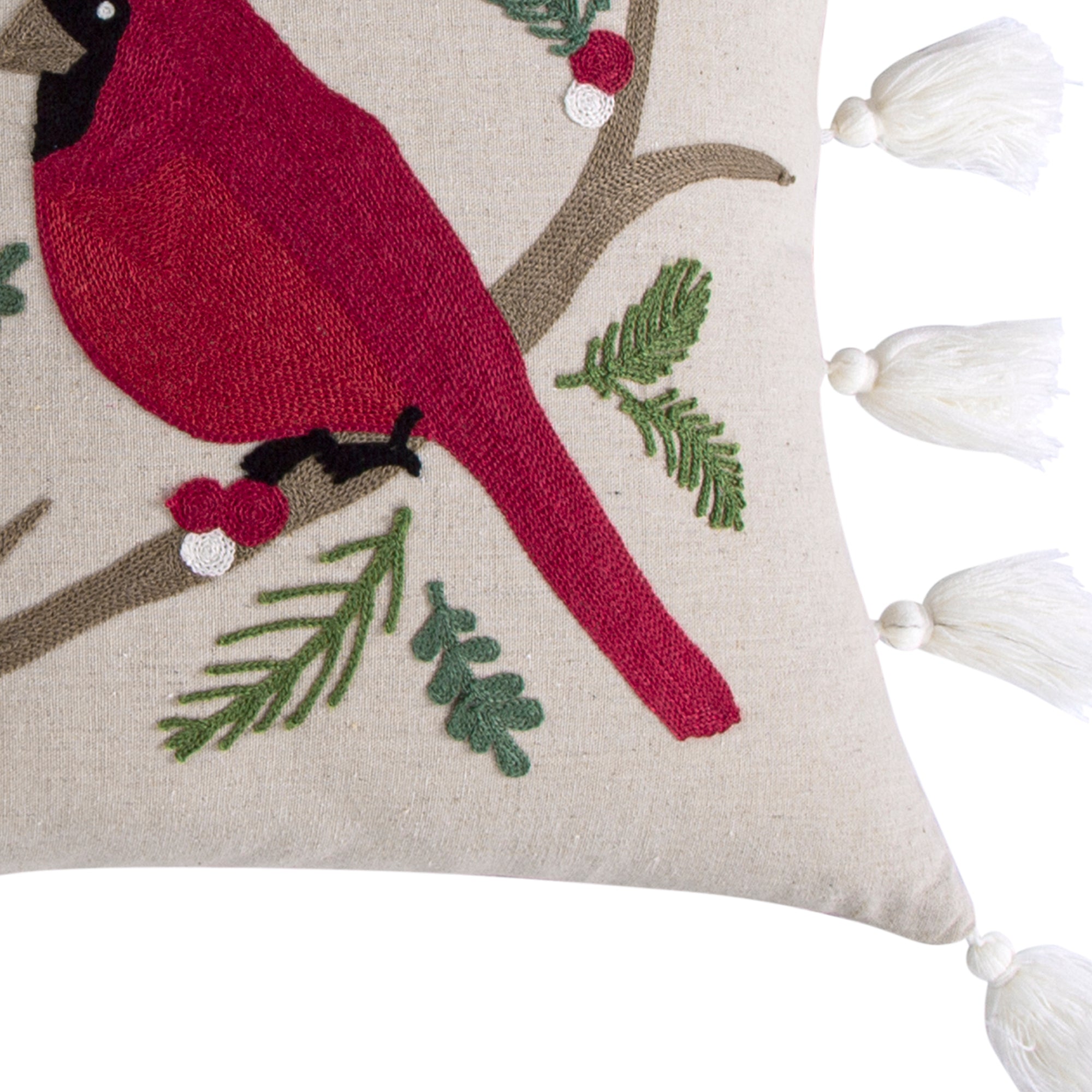 Levtex Home Joy Birds Cardinal Embroidered Tassel Pillow Decorative Pillows