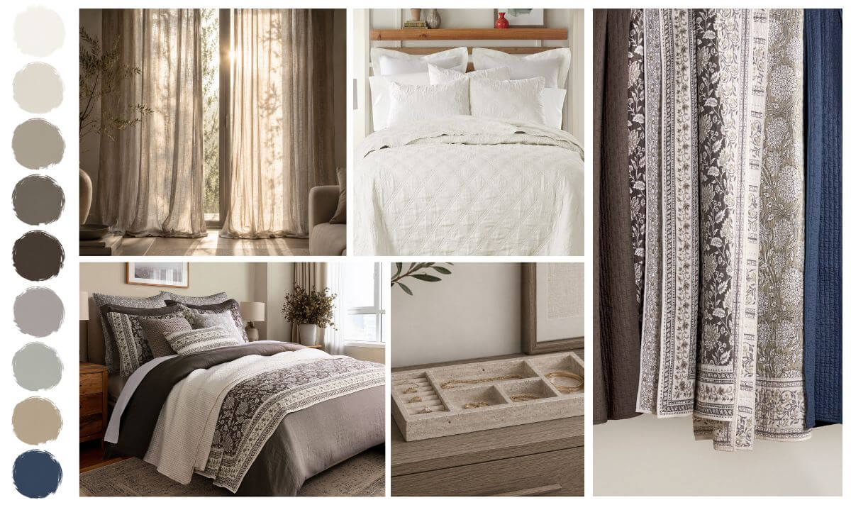 Best quilts for interior designers in neutral tones with layered floral patterns