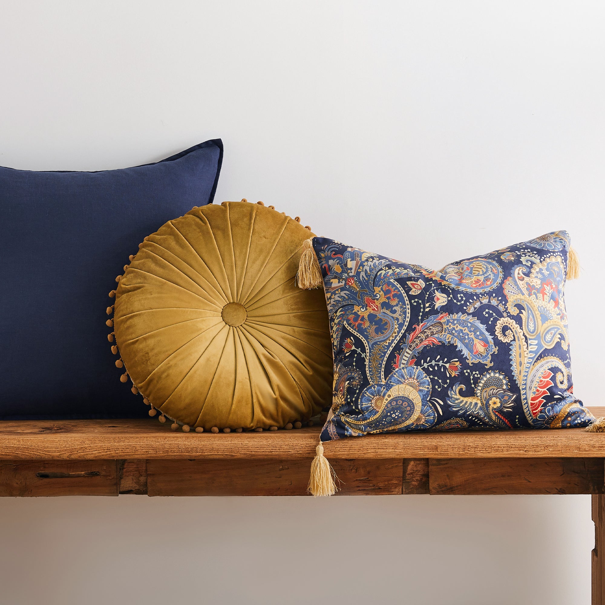 Printed Velvet Paisley Tassel Pillow