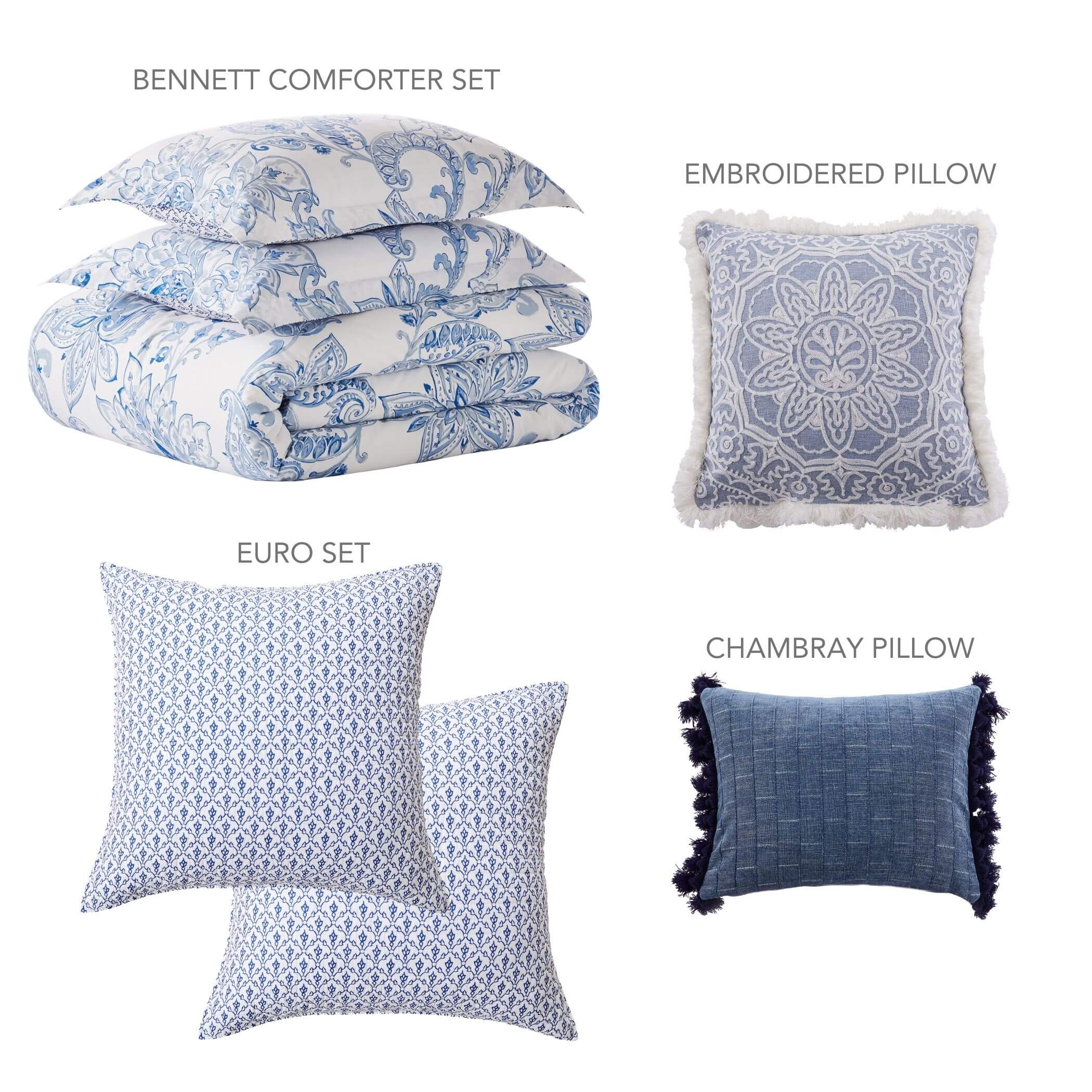 Bennett Comforter Bundle: Comforter Set + Euro Sham Set of 2 + 2