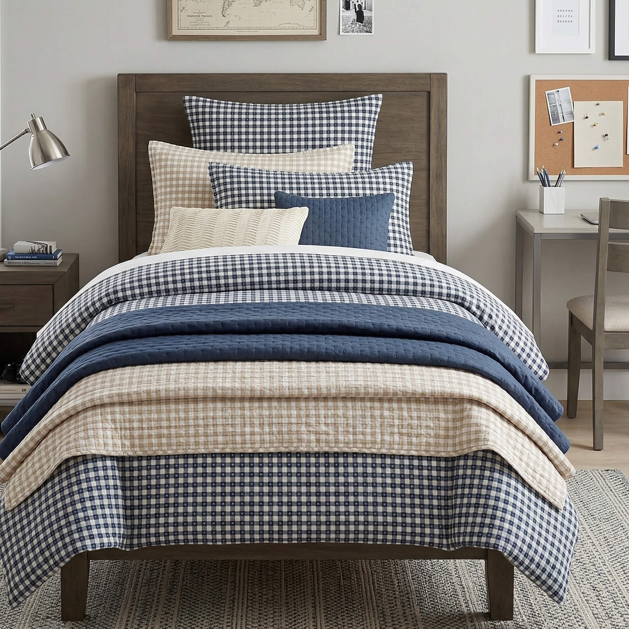 Camden Gingham Stitch Navy Duvet Cover Set