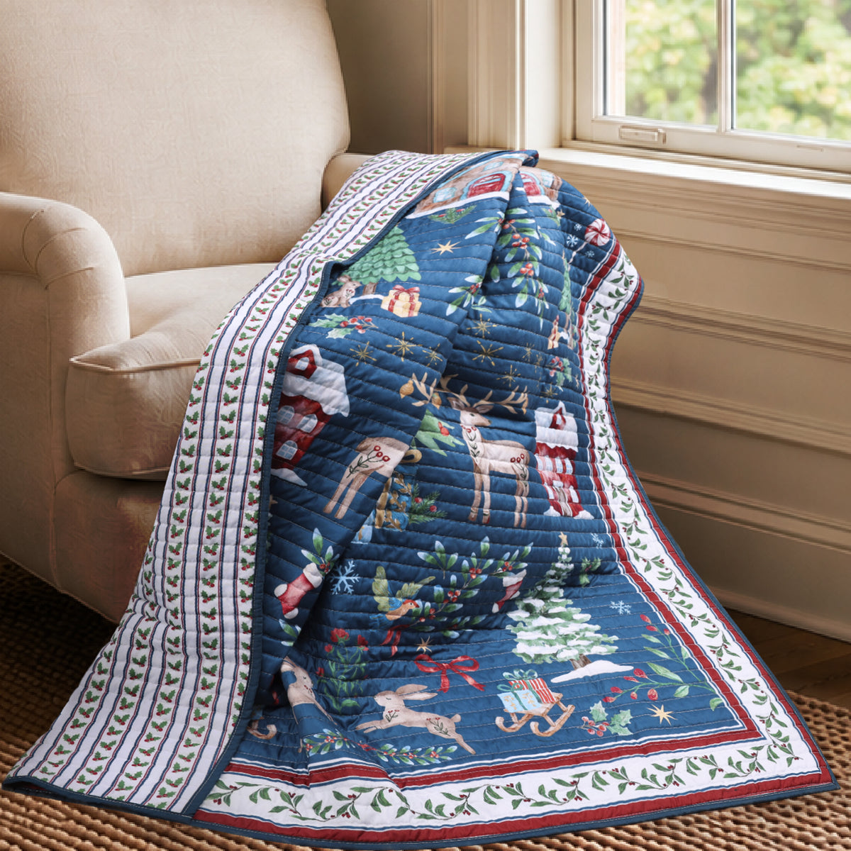 Christmas Cottage Quilted Throw