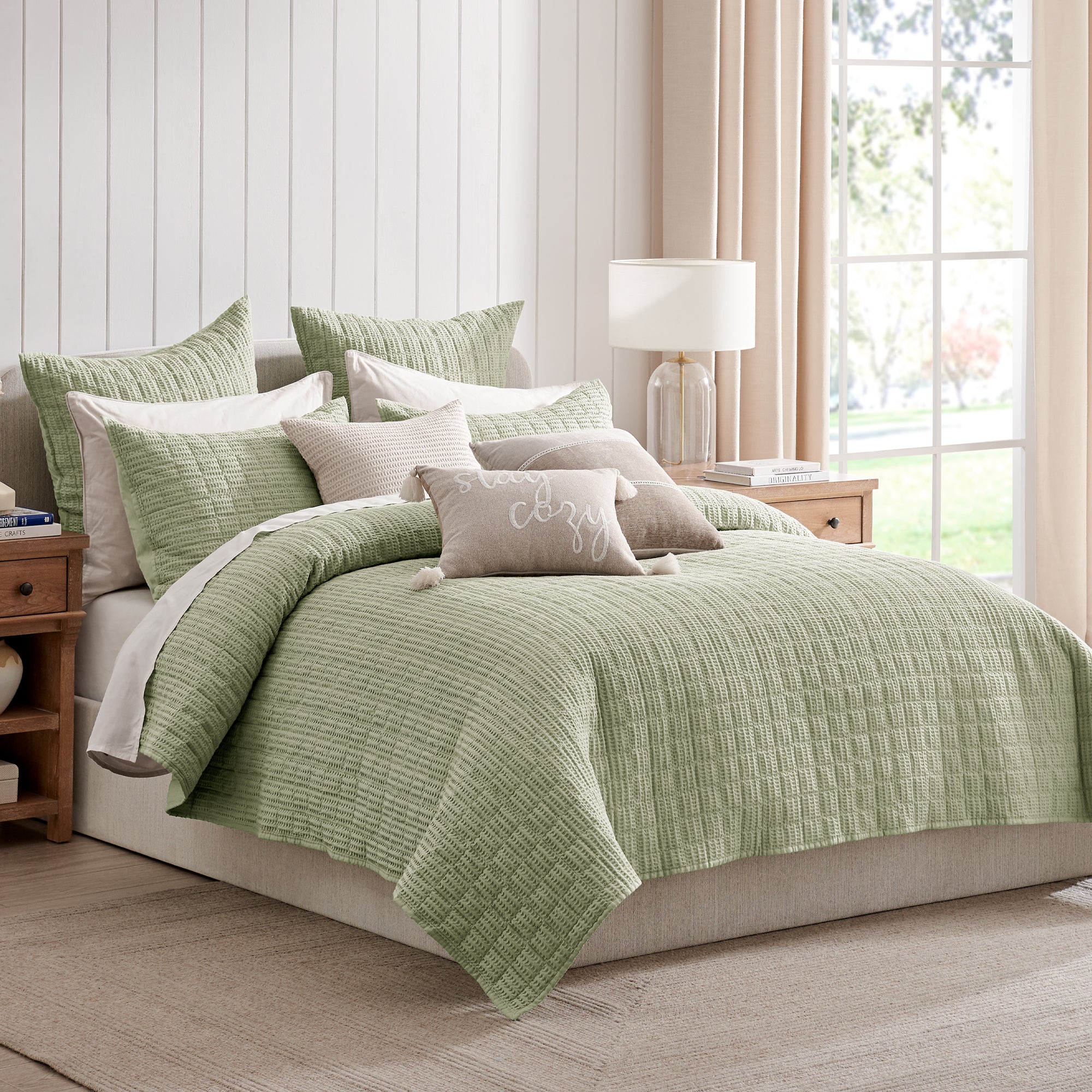 Cloud Waffle Desert Sage Quilt Set