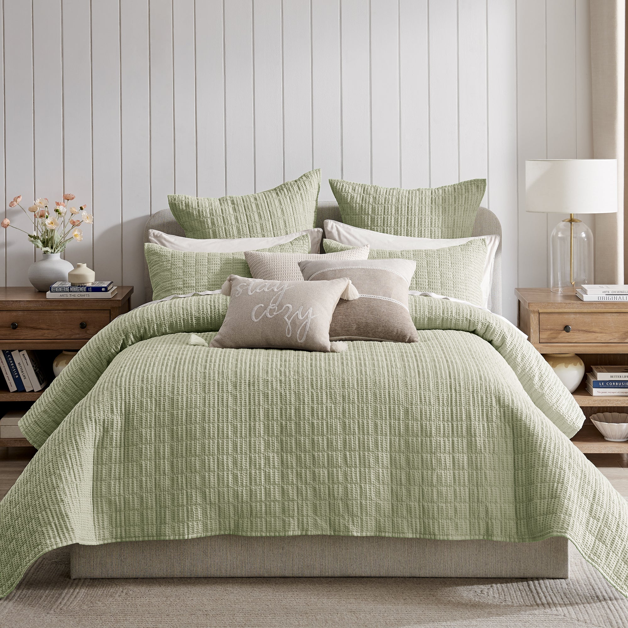 Cloud Waffle Desert Sage Quilt Set