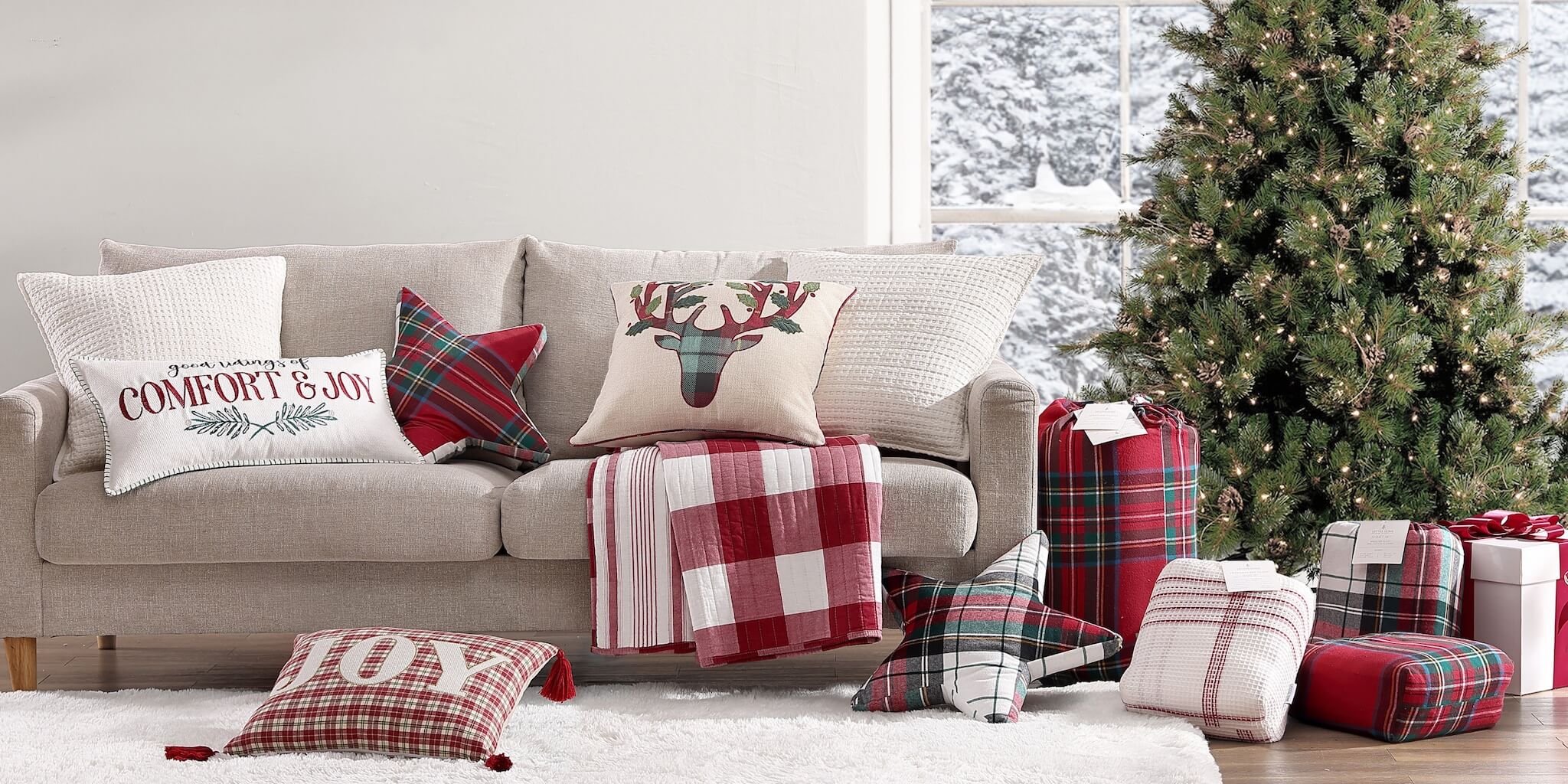 Levtex Home Yuletide 3-Piece Red, Cream Christmas Toile/Plaid