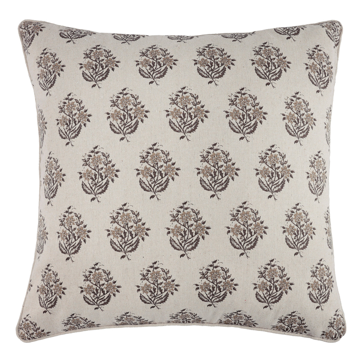 Cross Stitch floral medallion Taupe Pillow 18x18