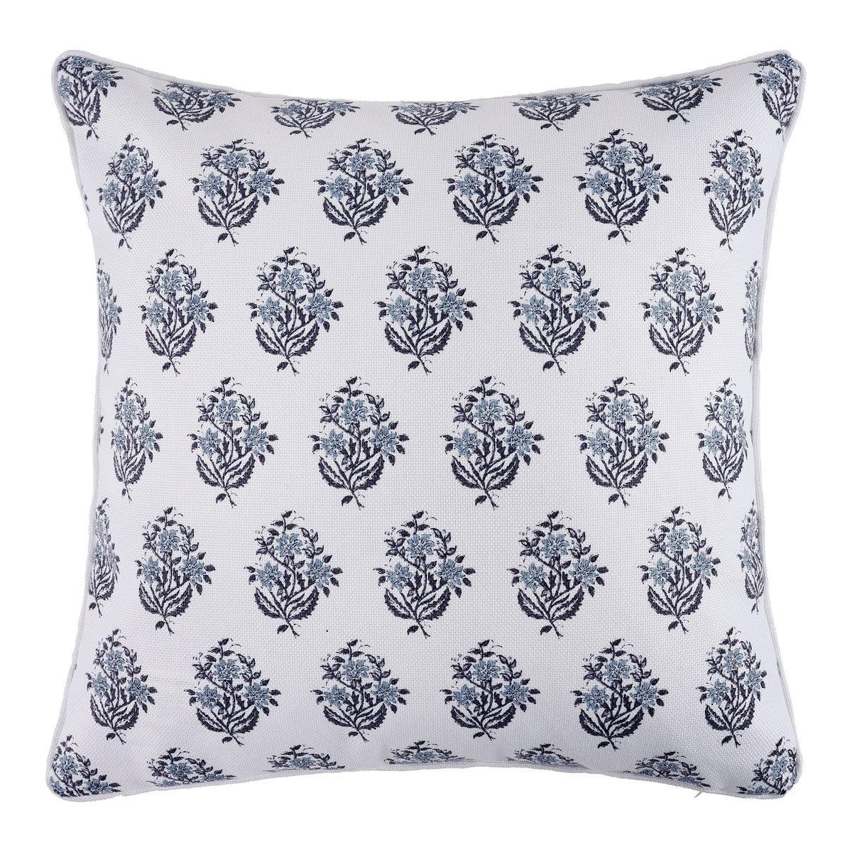 Cross Stitch floral Medallion Navy Pillow 18x18