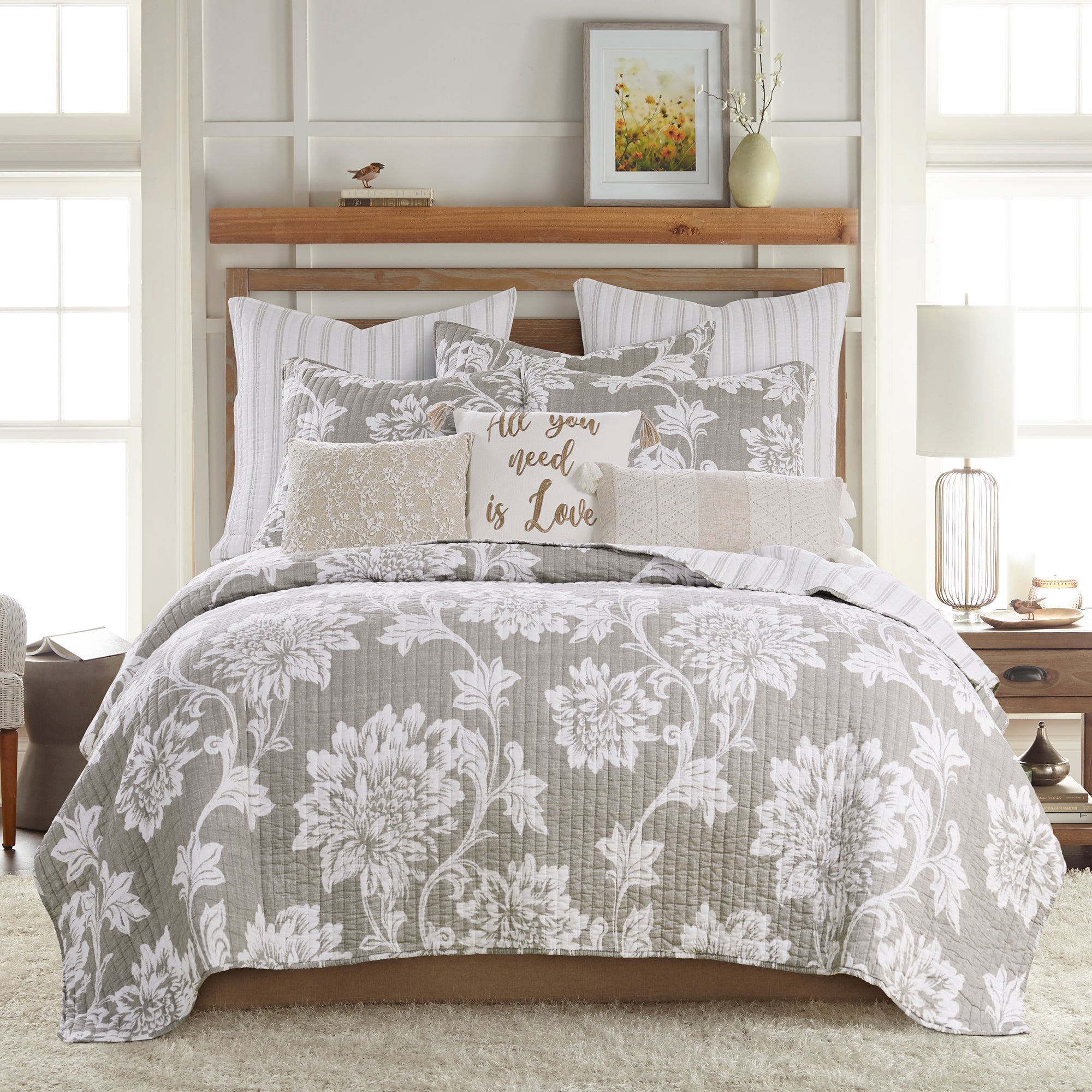 Sanira Taupe Lace Overlay Pillow