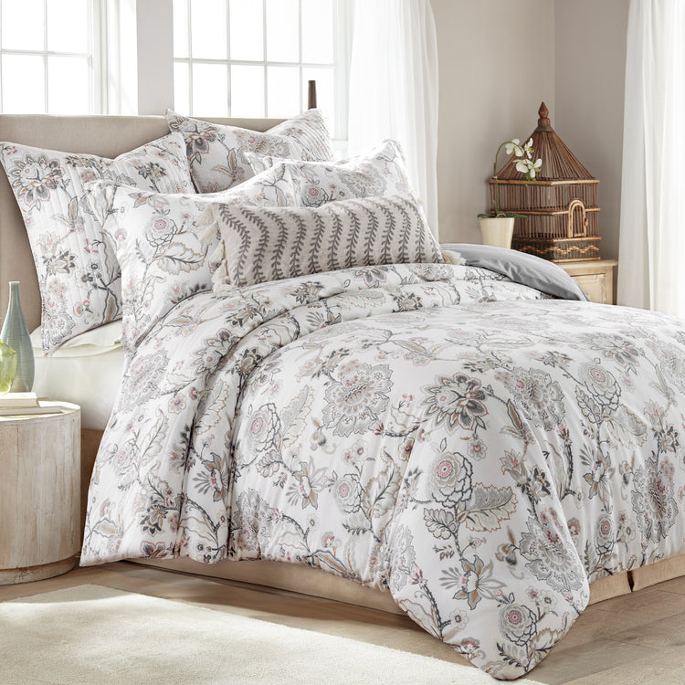 Levtex Home Set Trapunta Ophelia – Queen + 2 Federe – Floreale Grigio, Tortora E Crema – Reversibile