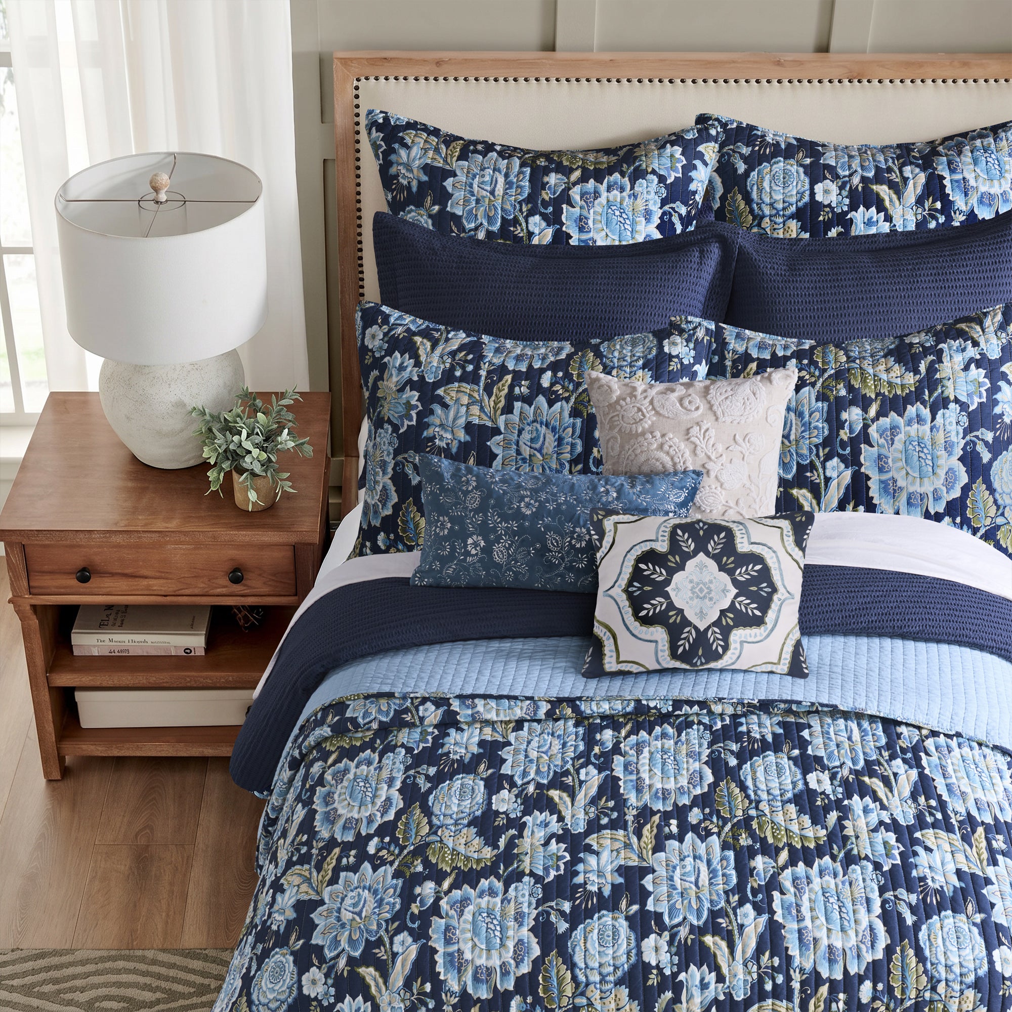 Ophelia Navy Embroidered Medallion Pillow