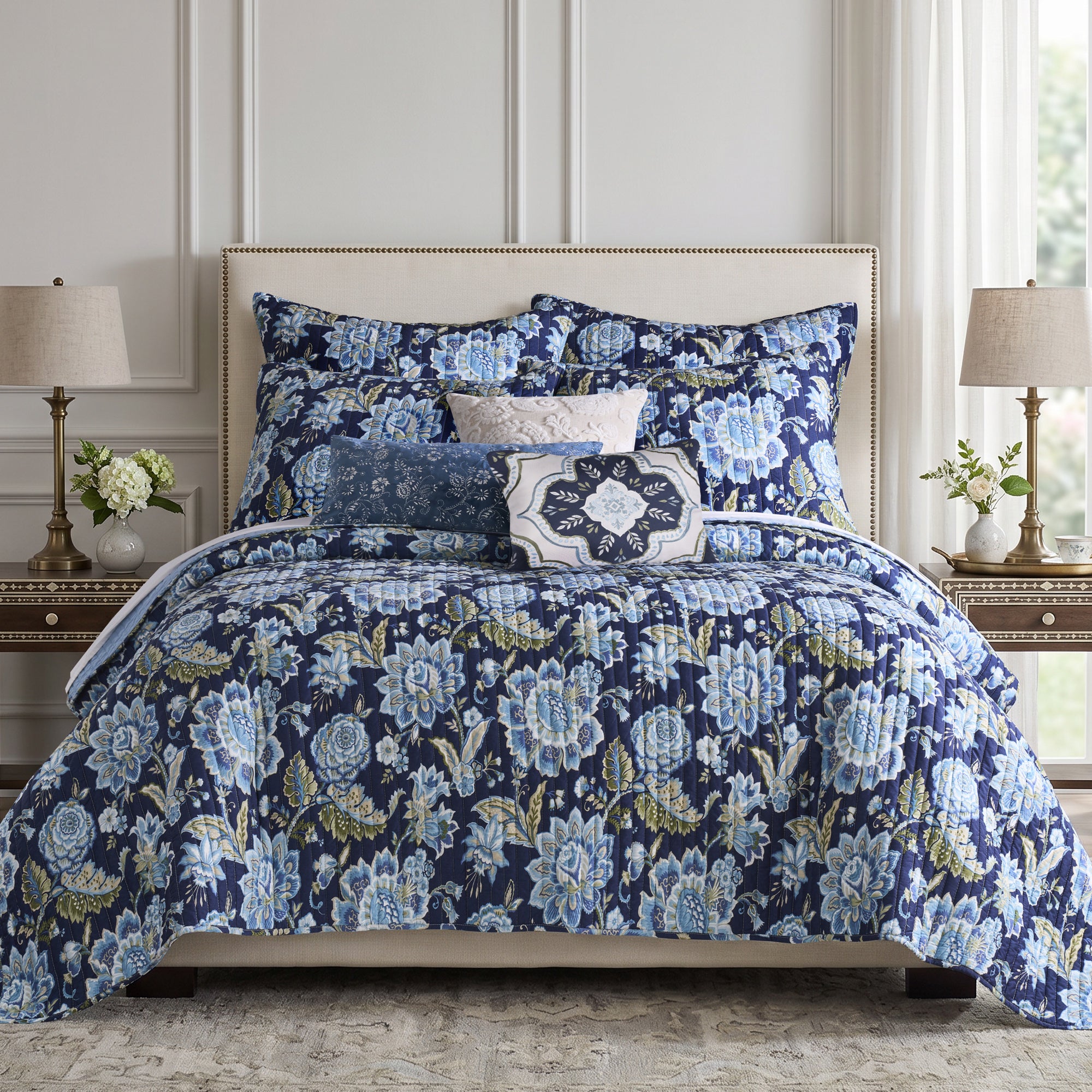 Ophelia Navy Embroidered Medallion Pillow