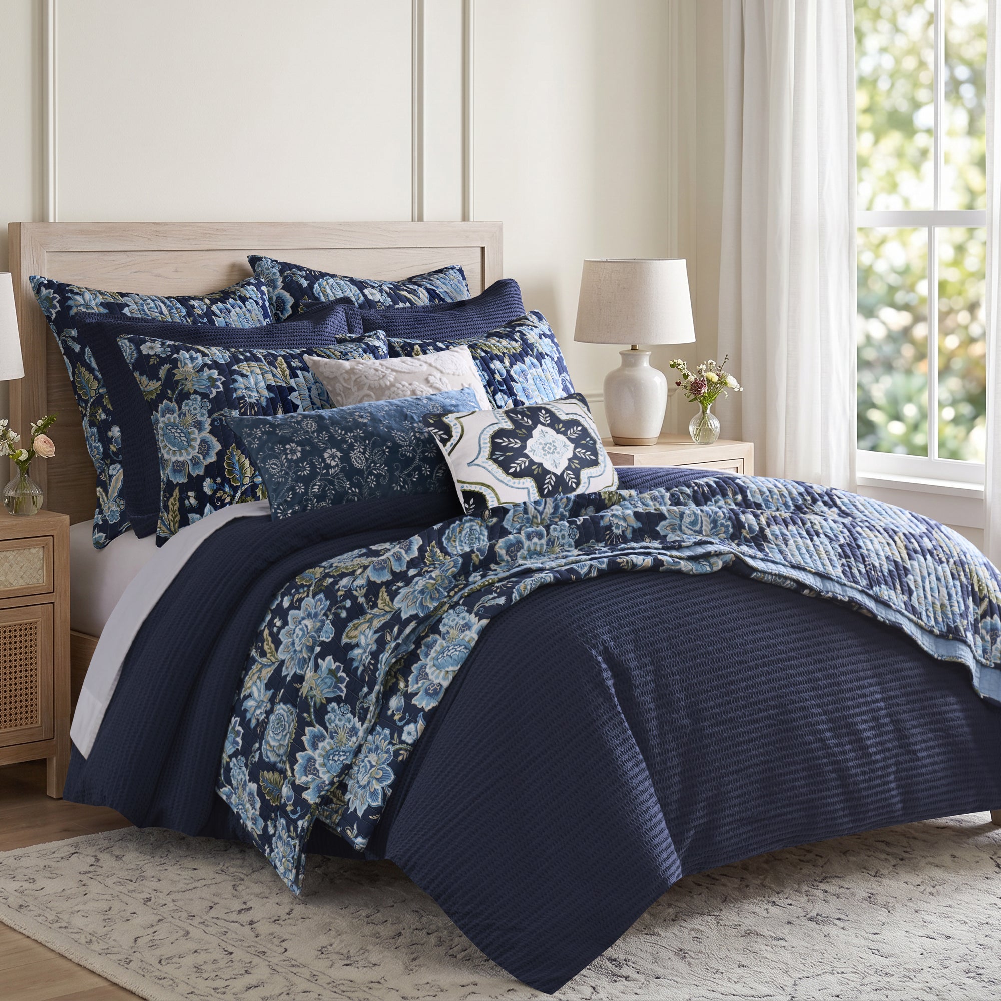 Ophelia Navy Embroidered Medallion Pillow