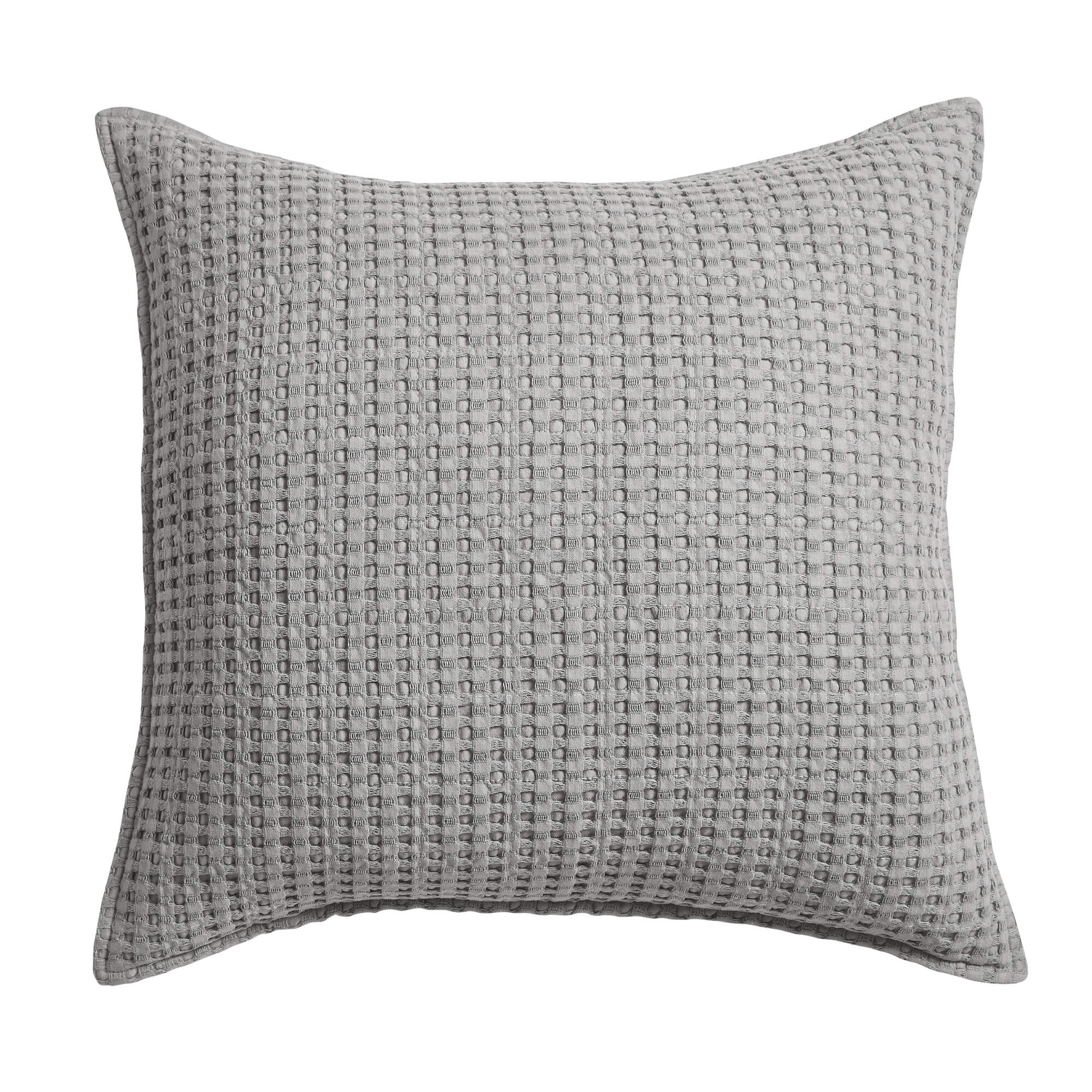 Mills Waffle Grey Quilt Bundle: Quilt Set + Euro Sham Set of 2 + 3 Decorative Pillows