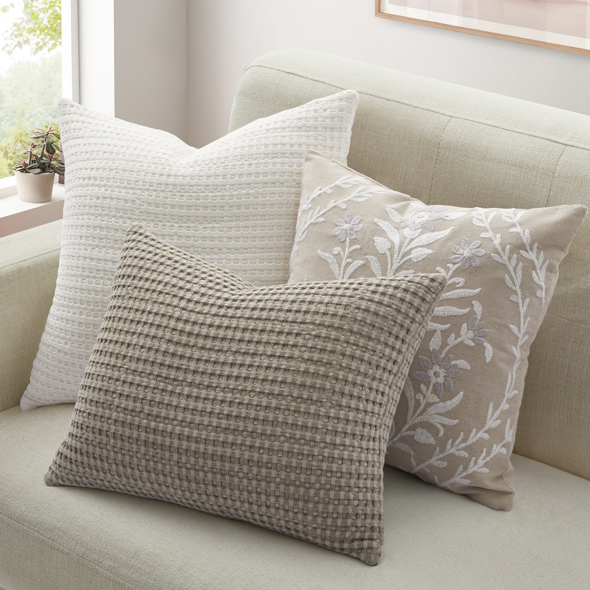 Mills Waffle Taupe Pillow 14x18