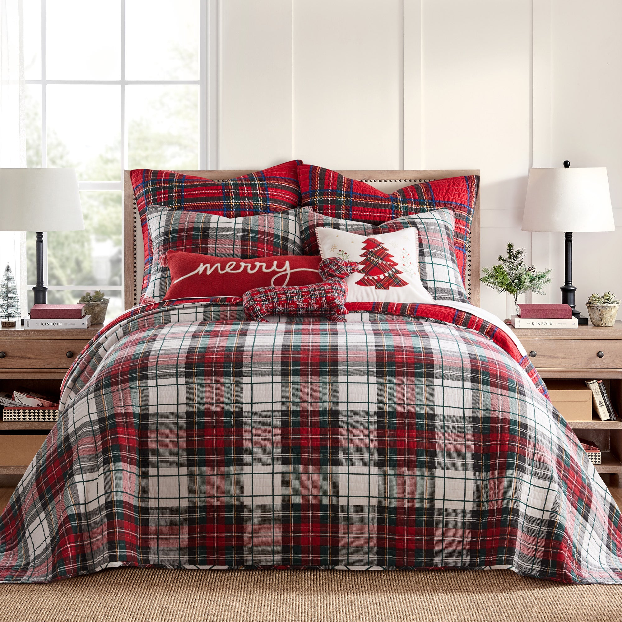 Spencer Plaid Dog Pillow - Red