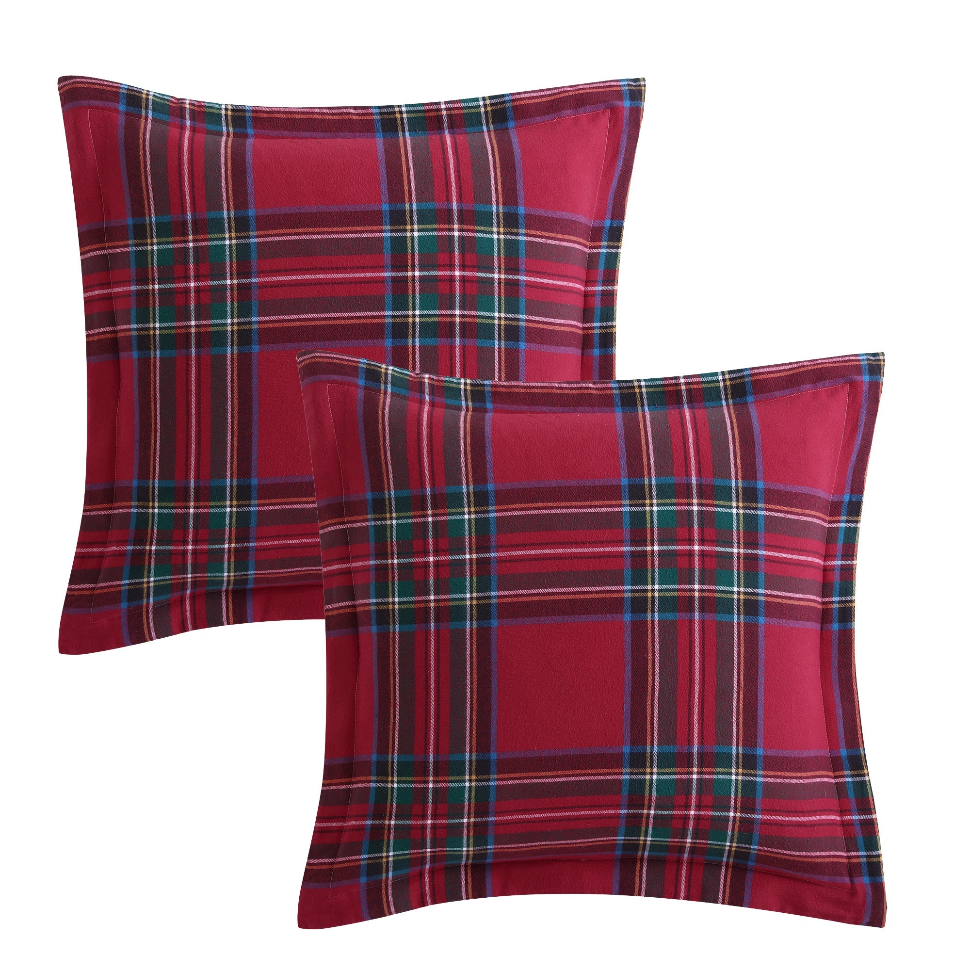 Spencer Plaid Flannel Christmas Bundle: Plaid Flannel Duvet/Comforter Set + Euro Sham Set of 2 + 3 Decorative Pillows