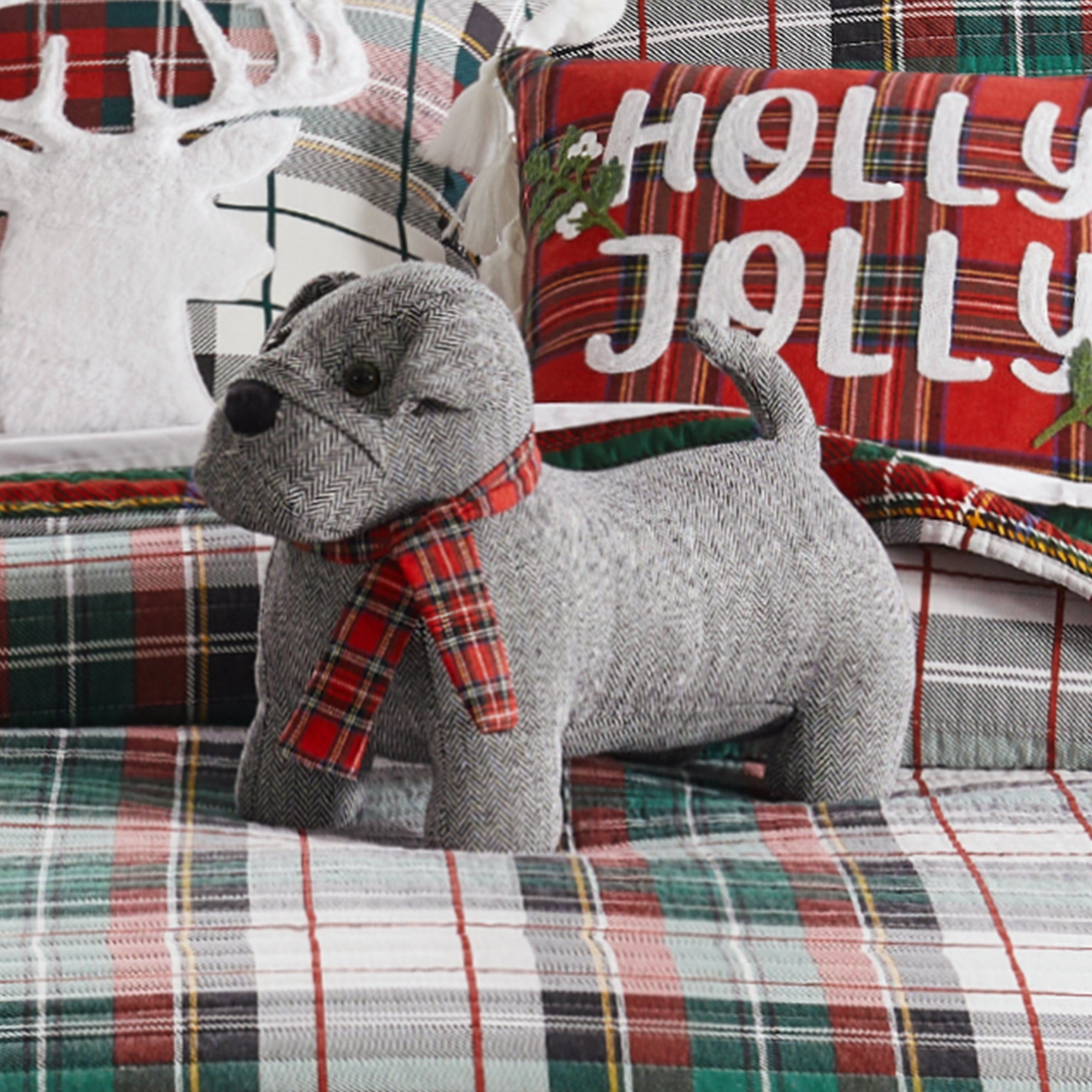 Spencer Plaid Dog Pillow with Scarf - Black