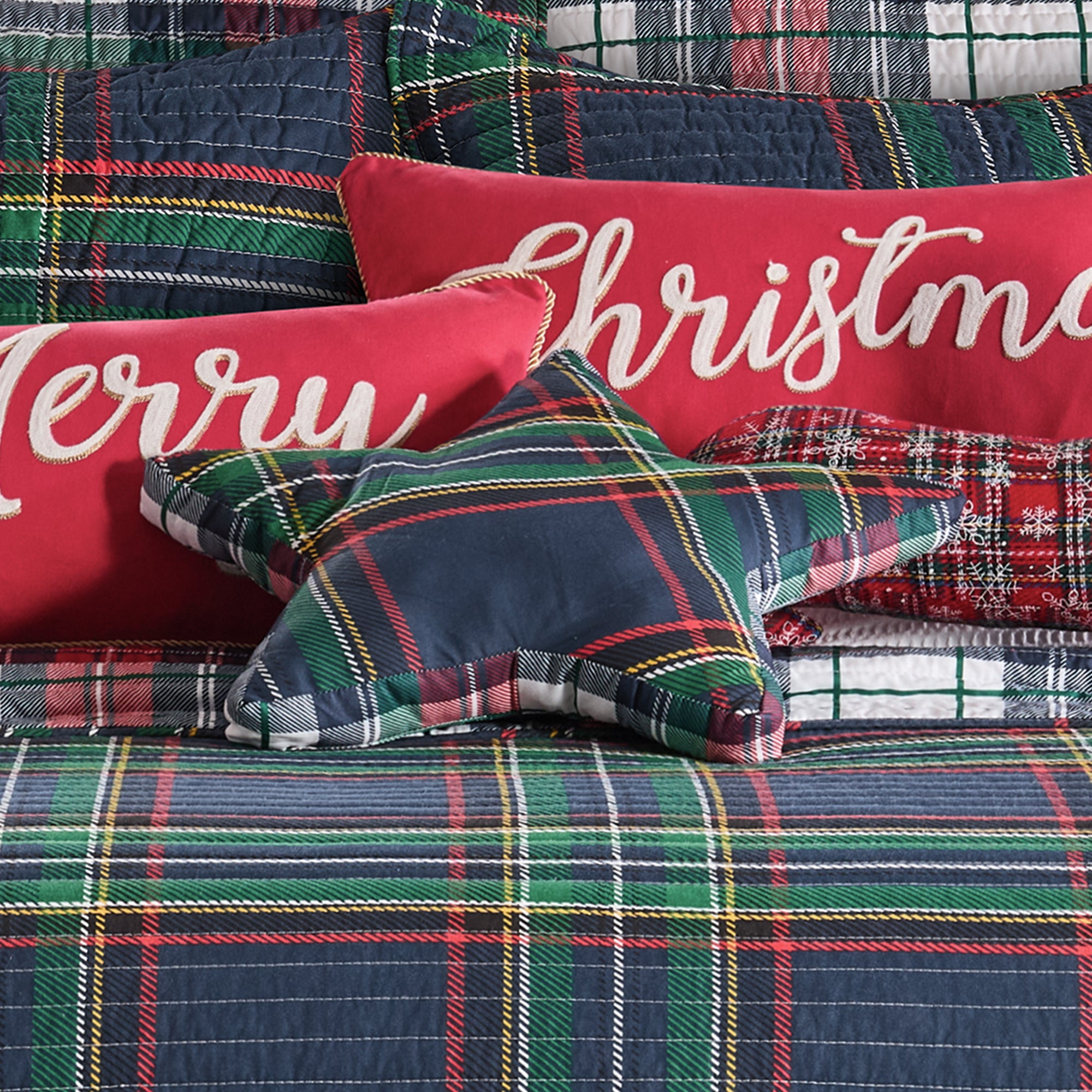 Levtex Home Spencer Plaid Navy Star Pillow Decorative Pillows