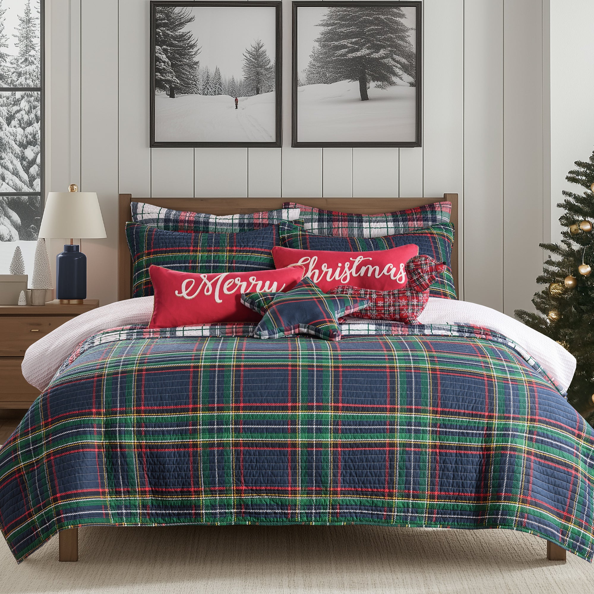 Levtex Home Spencer Plaid Navy Star Pillow Decorative Pillows