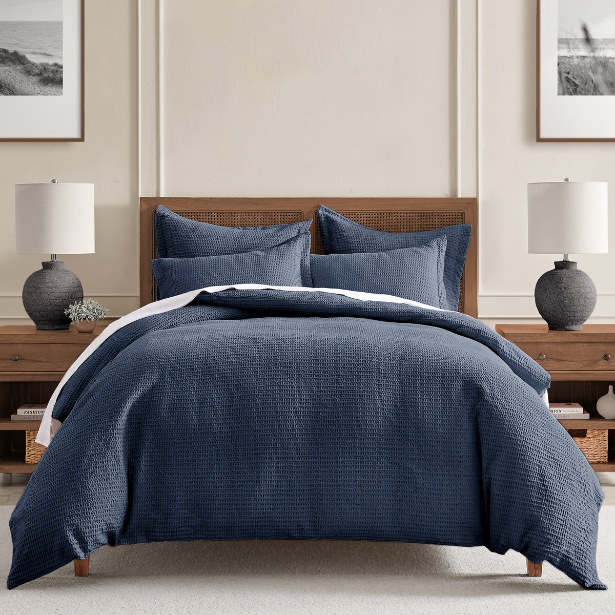 Cloud Waffle Duvet Cover Set - Navy