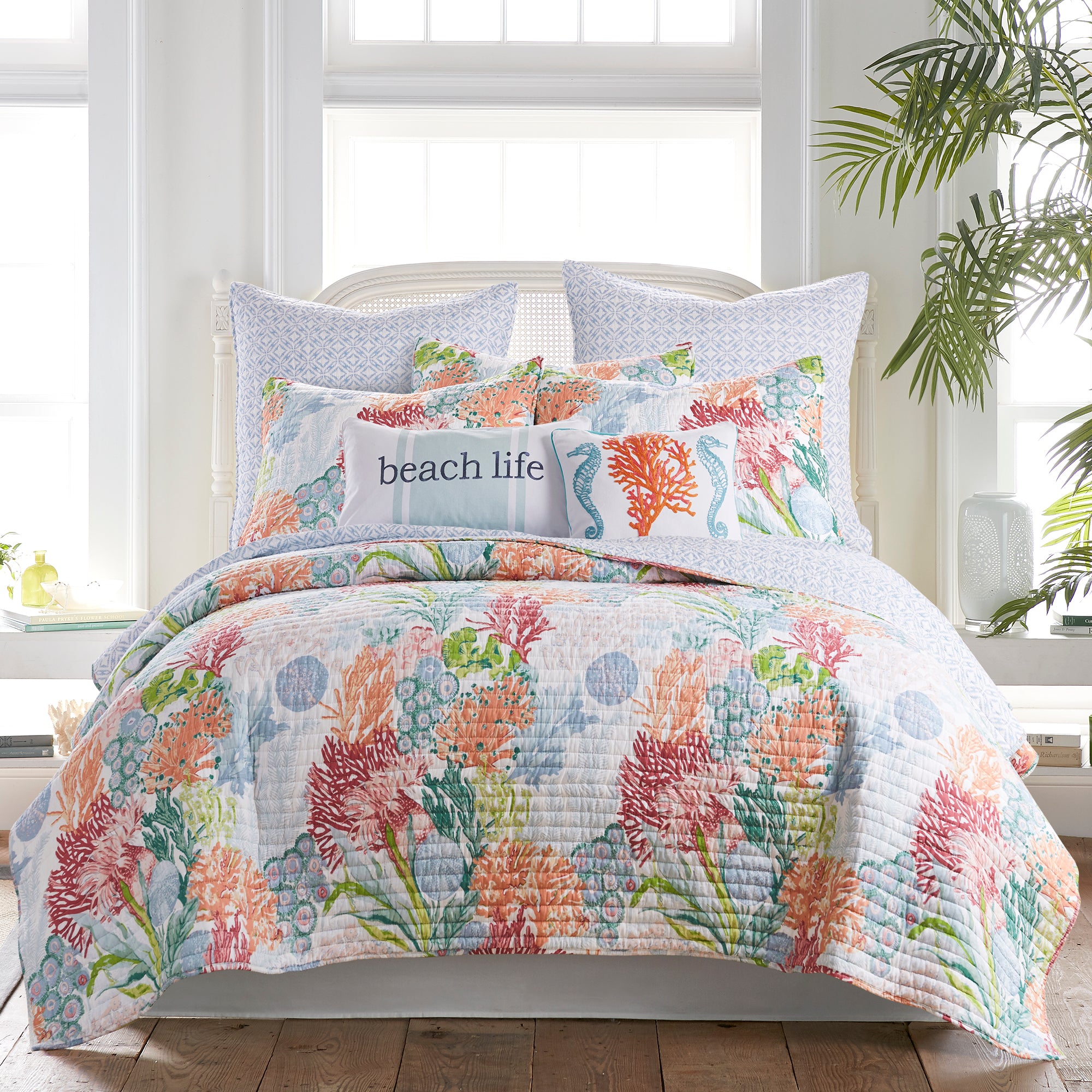 Sunset Bay Seahorses Coral Pillow