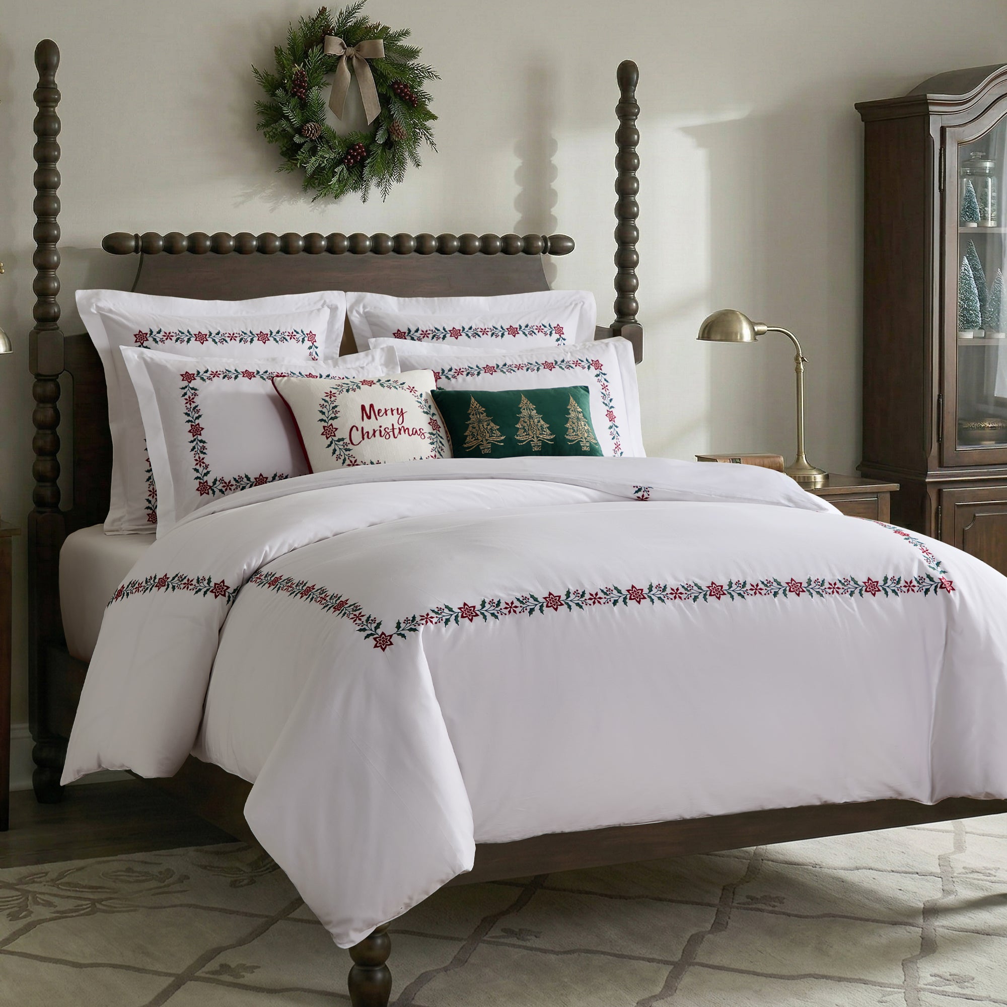Holly & Thistle Embroidered Metalic Trees Pillow 12x18