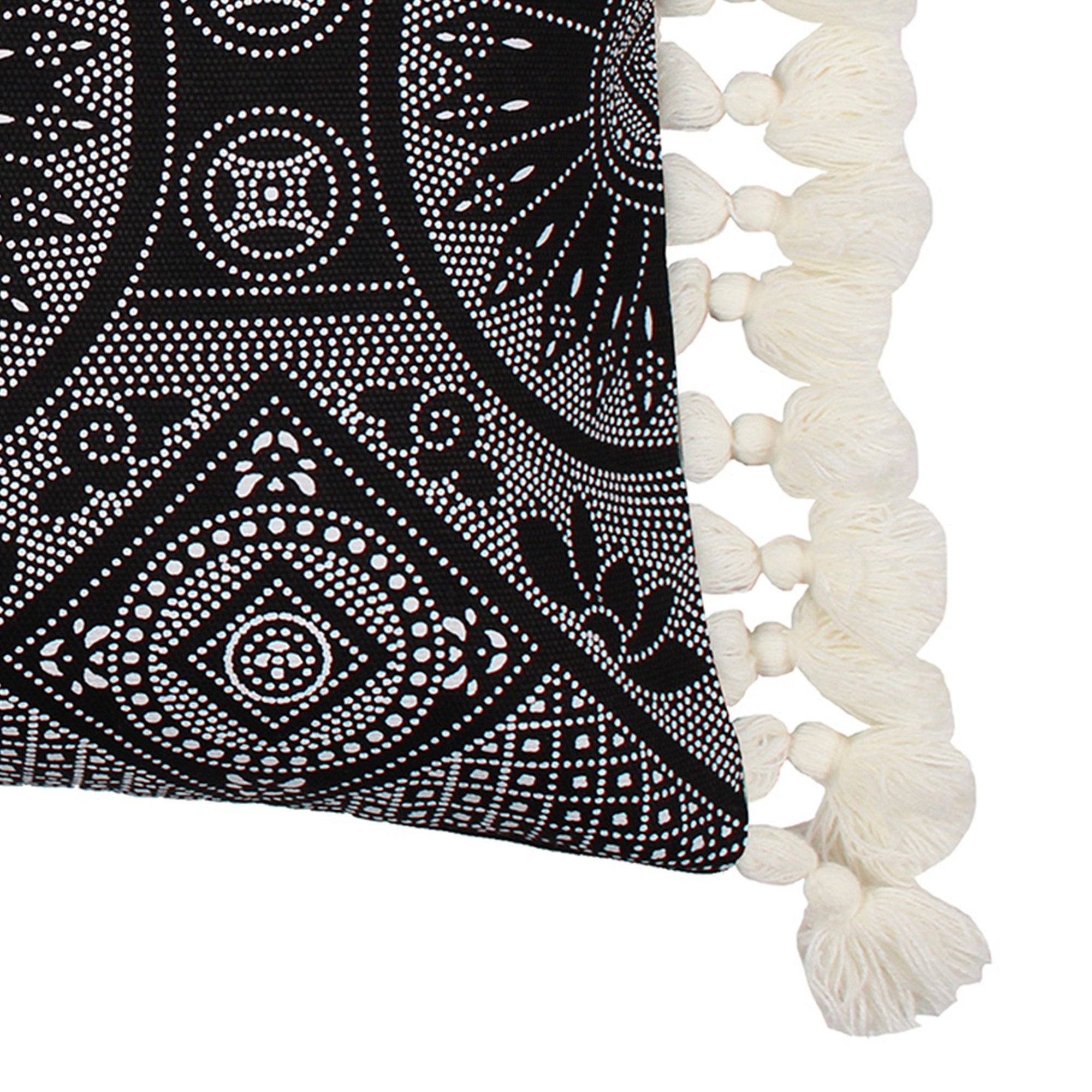 Black Crewel Stitch Tassel Pillow