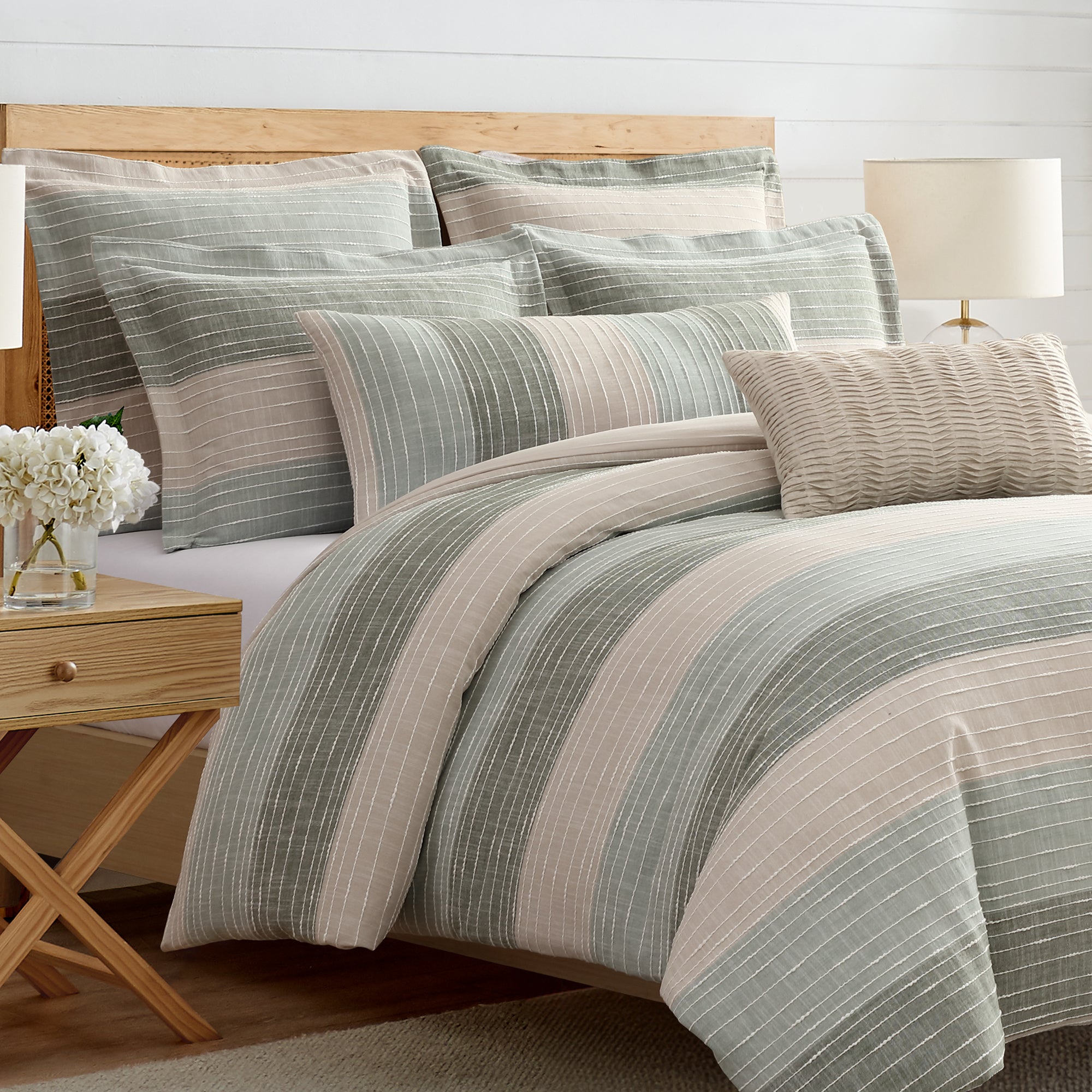 Sand Stripes Sage Lumbar Pillow Cover