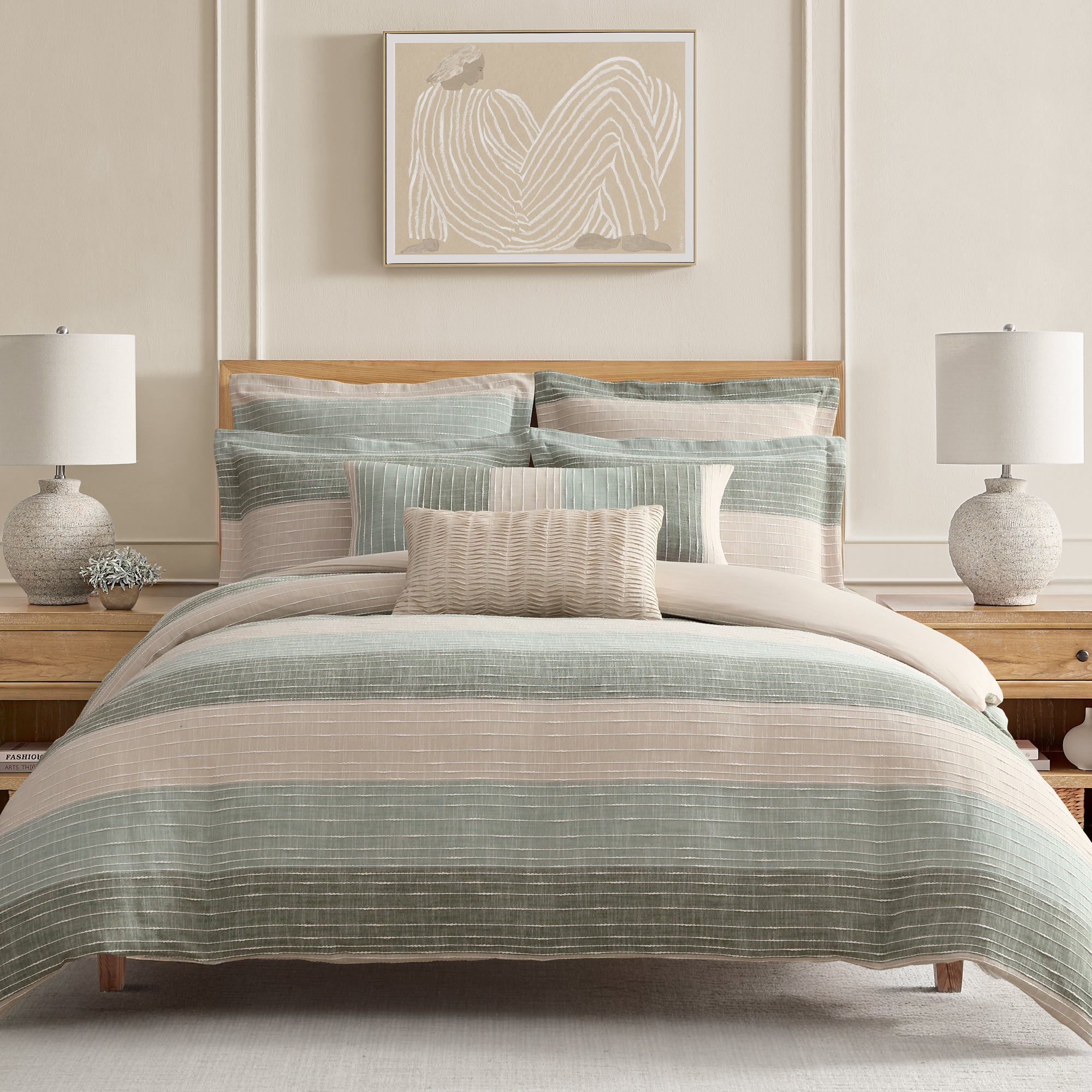 Sand Stripes Sage Lumbar Pillow Cover