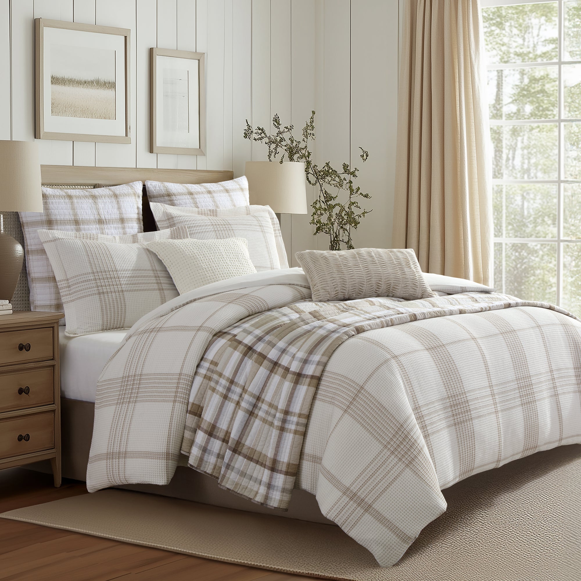 Waffle Plaid Duvet Cover Set