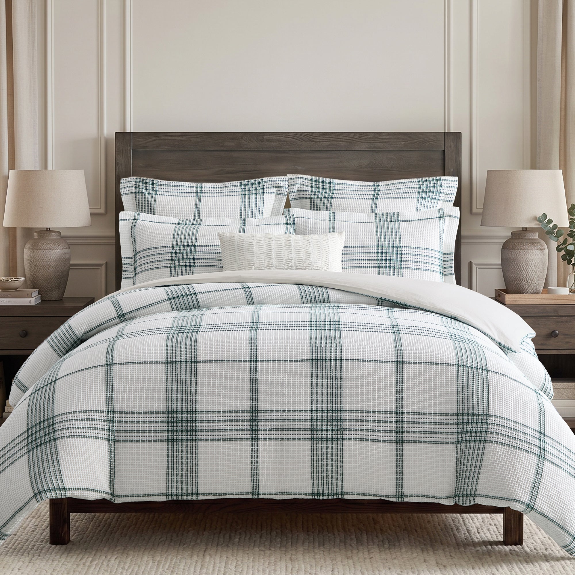 Waffle Plaid Duvet Cover Set