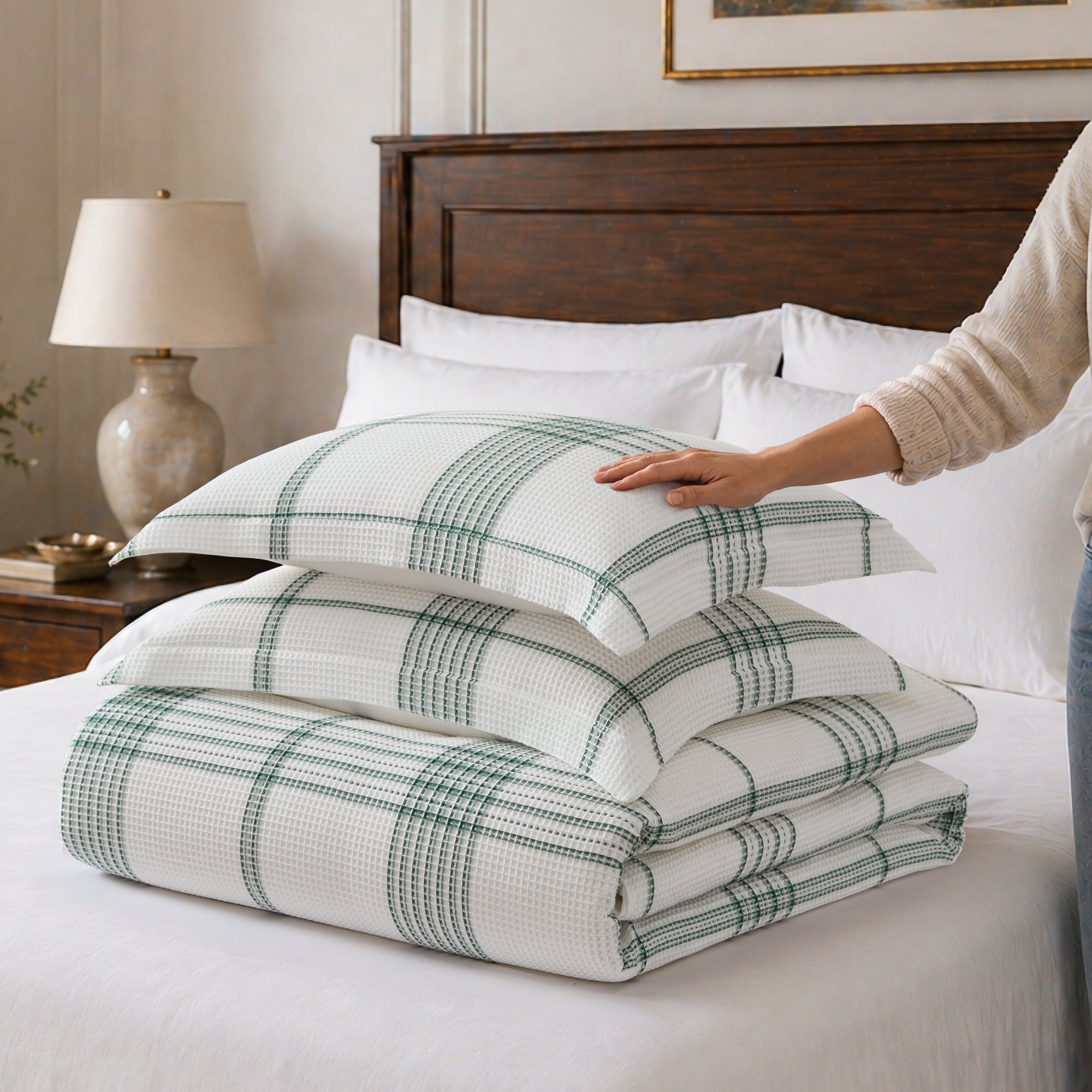 Waffle Plaid Duvet Cover Set