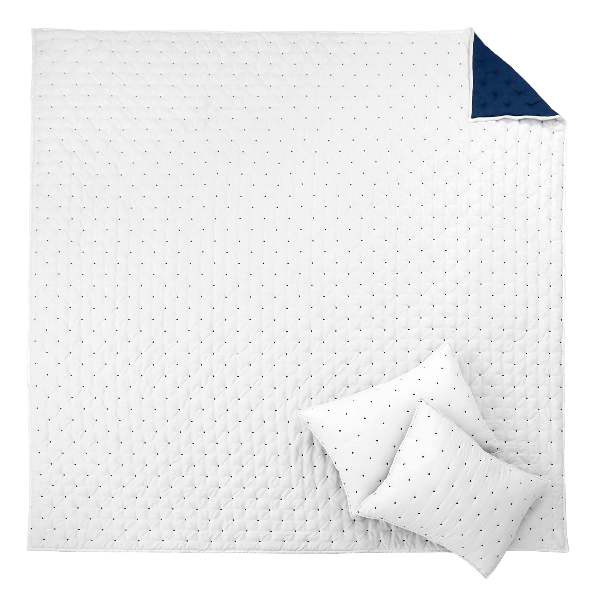 Embroidered Swiss Dot Navy Quilt Set