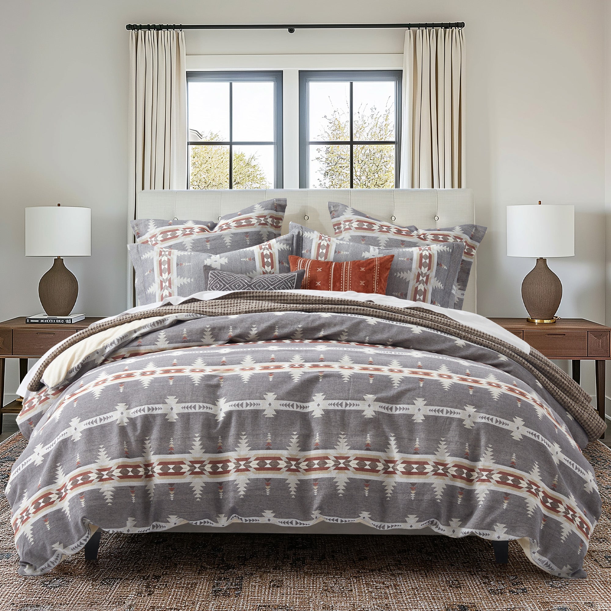 Lodge Toile and Corrales Christmas Bundle: Lodge Toile Quilt Set + Corrales Duvet/Comforter Set + Euro Sham Set of 2 + Antler Pillow + Embroidered Pillow